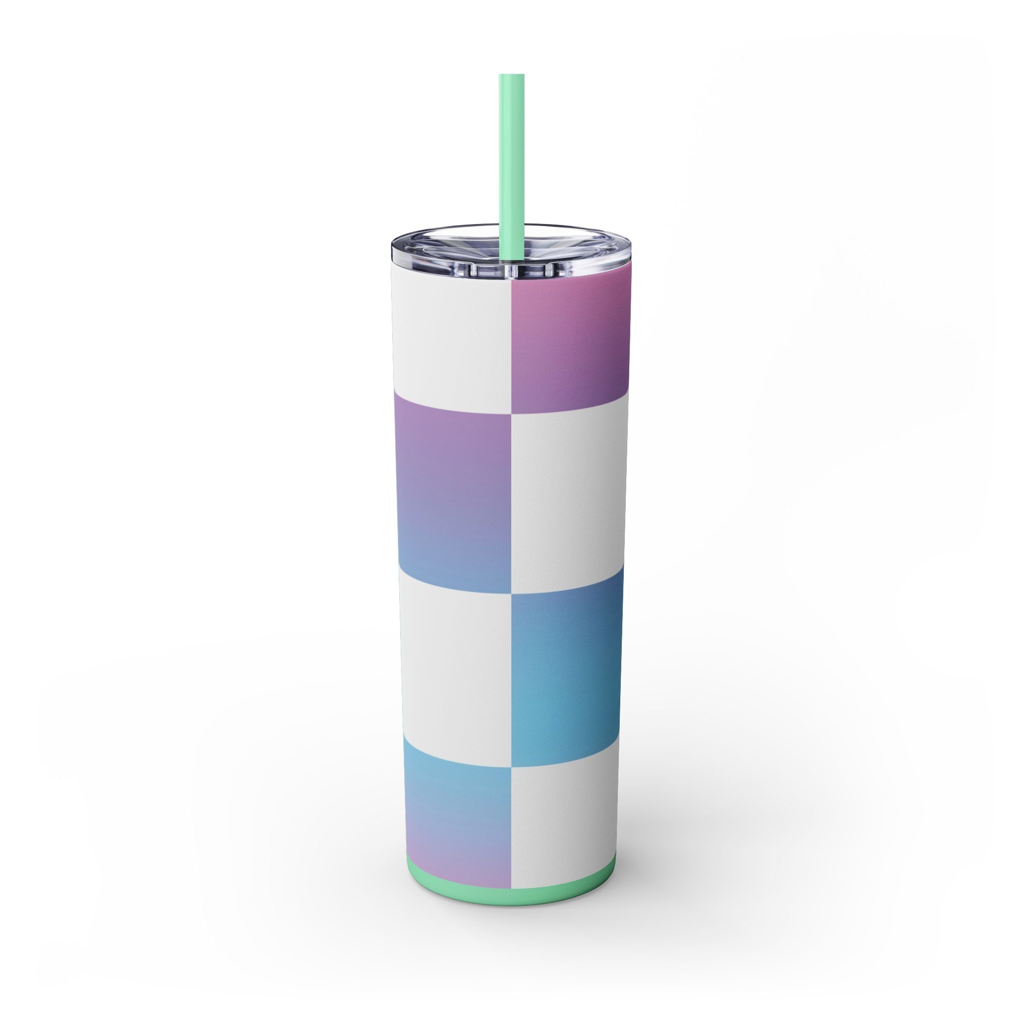 Vaporwave Check Skinny Tumbler with Straw, 20oz, Artsulli - Art is Long, Life is Short, Mug, , , , , , , 