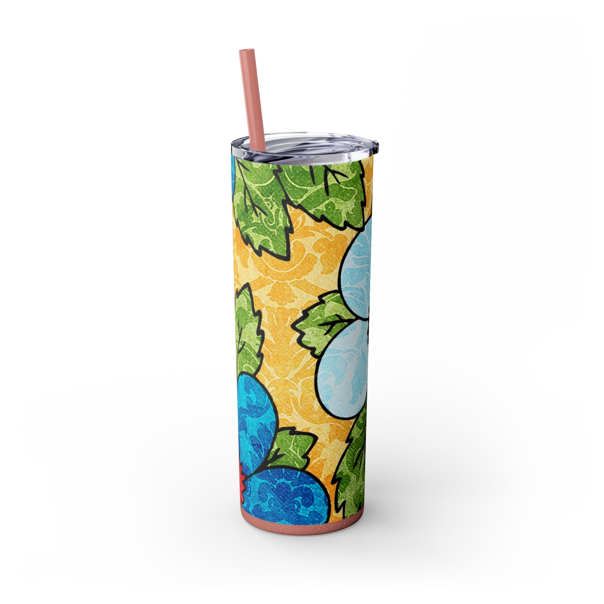 Groovy Yellow Floral Kl Skinny Tumbler with Straw, 20oz, Artsulli - Art is Long, Life is Short, Mug, , , , , , , 