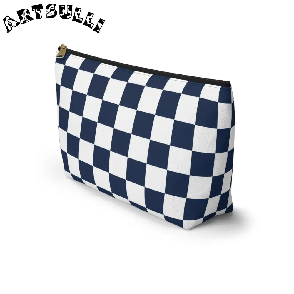JAKKOUTTHEBXX Checkerboard White and Navy Blue Accessory Pouch w