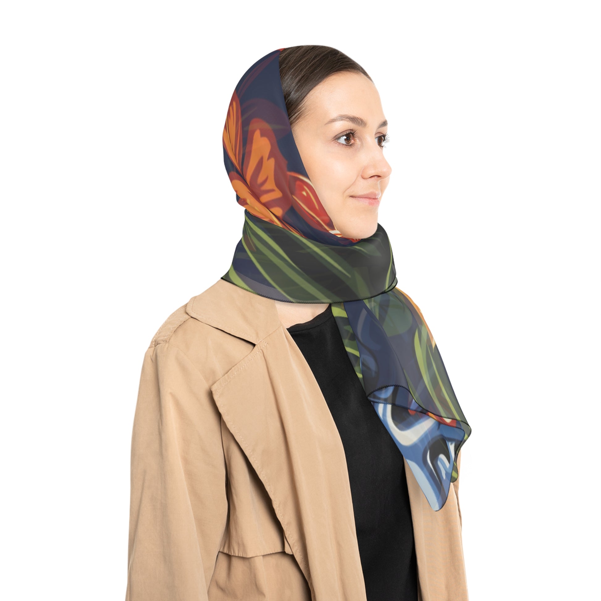 Tiki Bloom Navy Poly Scarf, Artsulli - Art is Long, Life is Short, Accessories, , , , , , , 