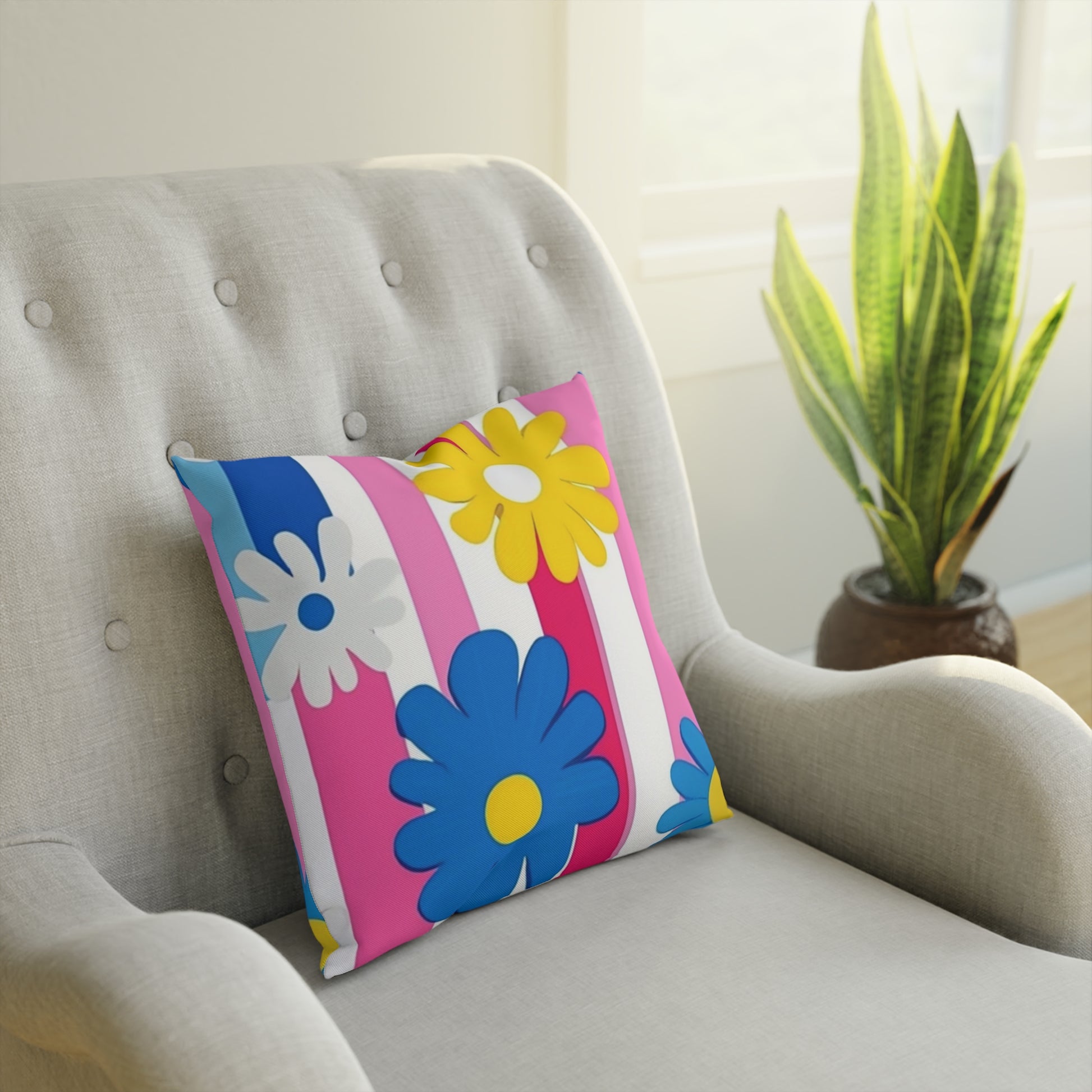 Flowers x Stripes Multi-Color Cushion, Artsulli - Art is Long, Life is Short, Home Decor, , , , , , , 