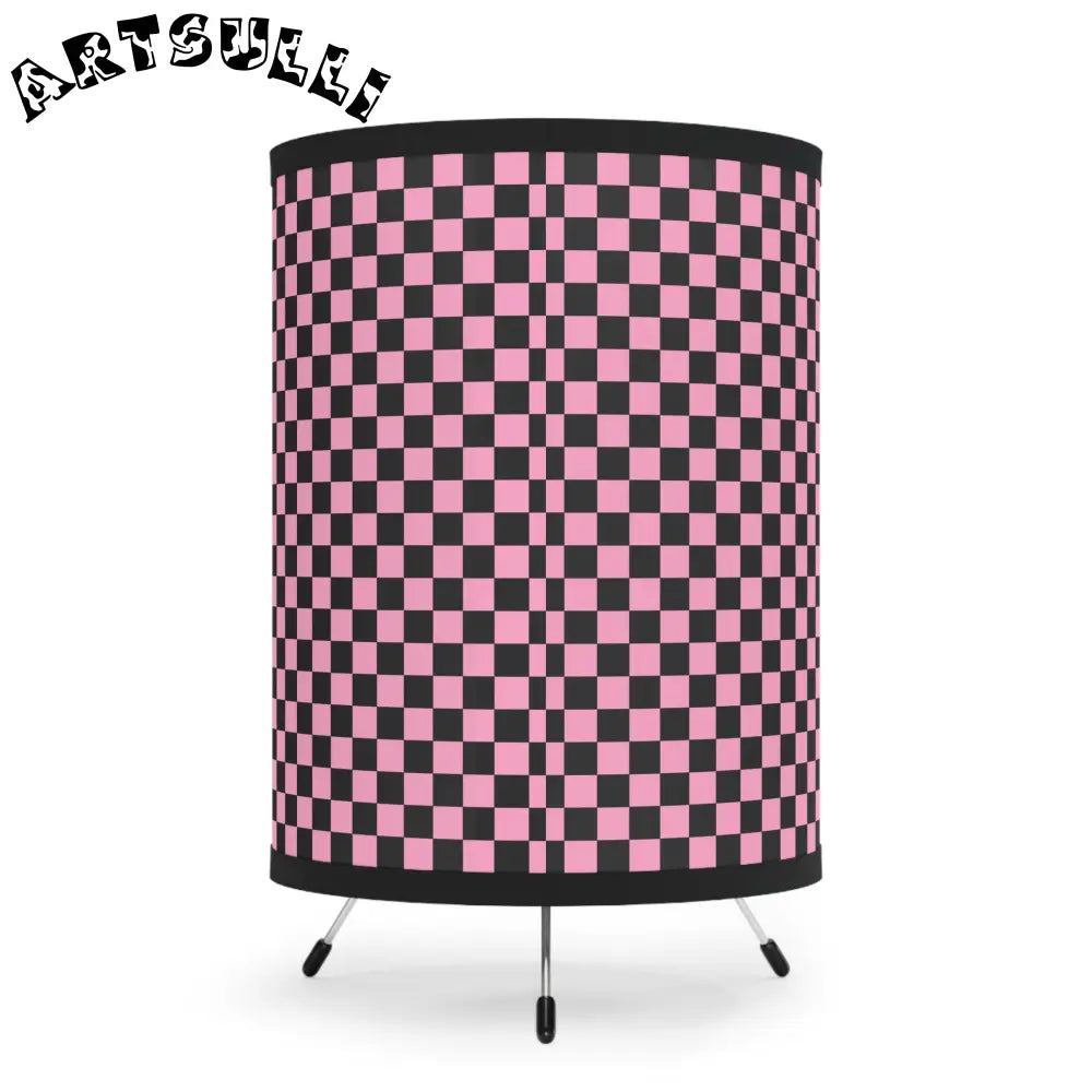 JAKKOUTTHEBXX Checkerboard Black and Pink Tripod Lamp with High-Res