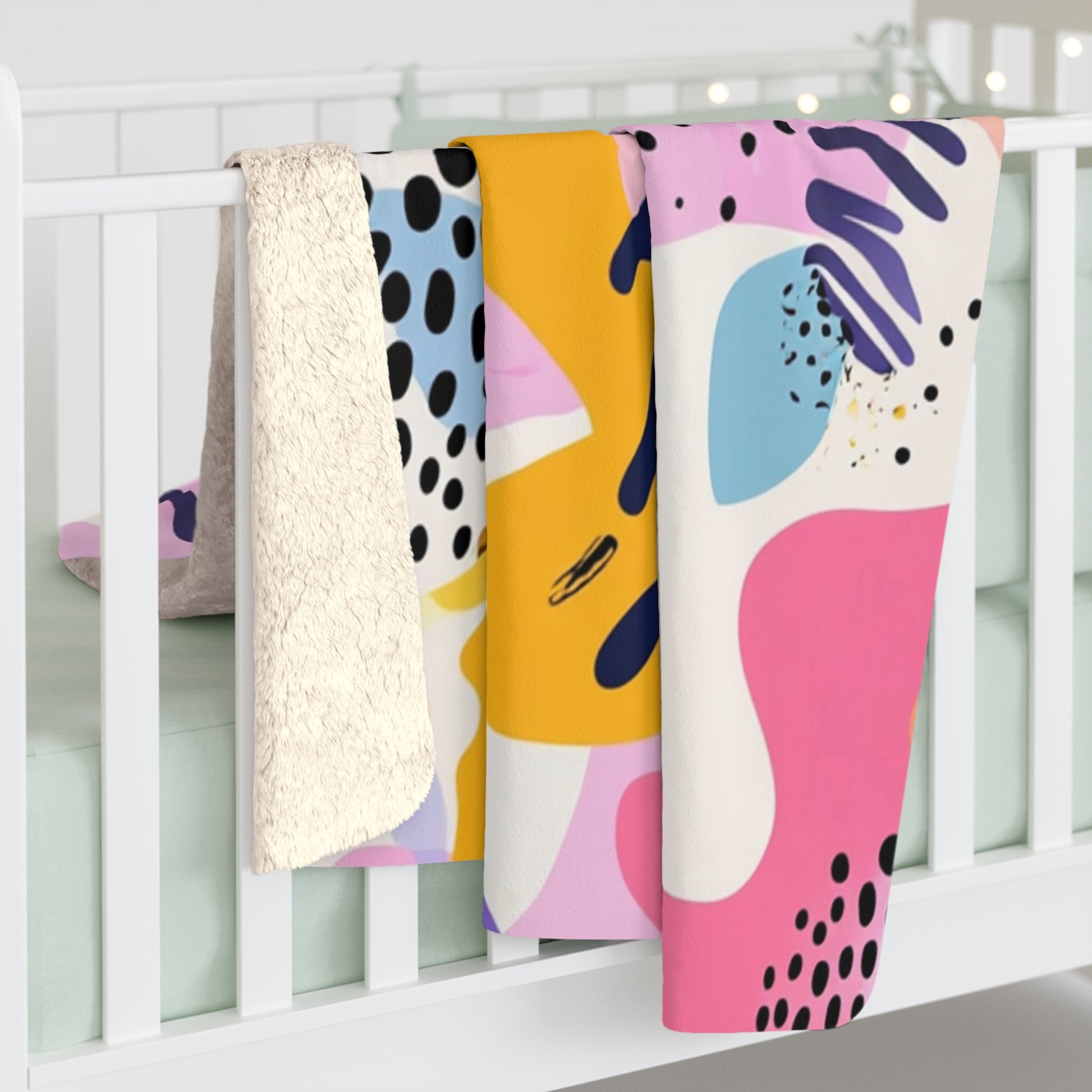 Colorful Abstract Dots and Shapes II Sherpa Fleece Blanket, Artsulli - Art is Long, Life is Short, Home Decor, , , , , , , 