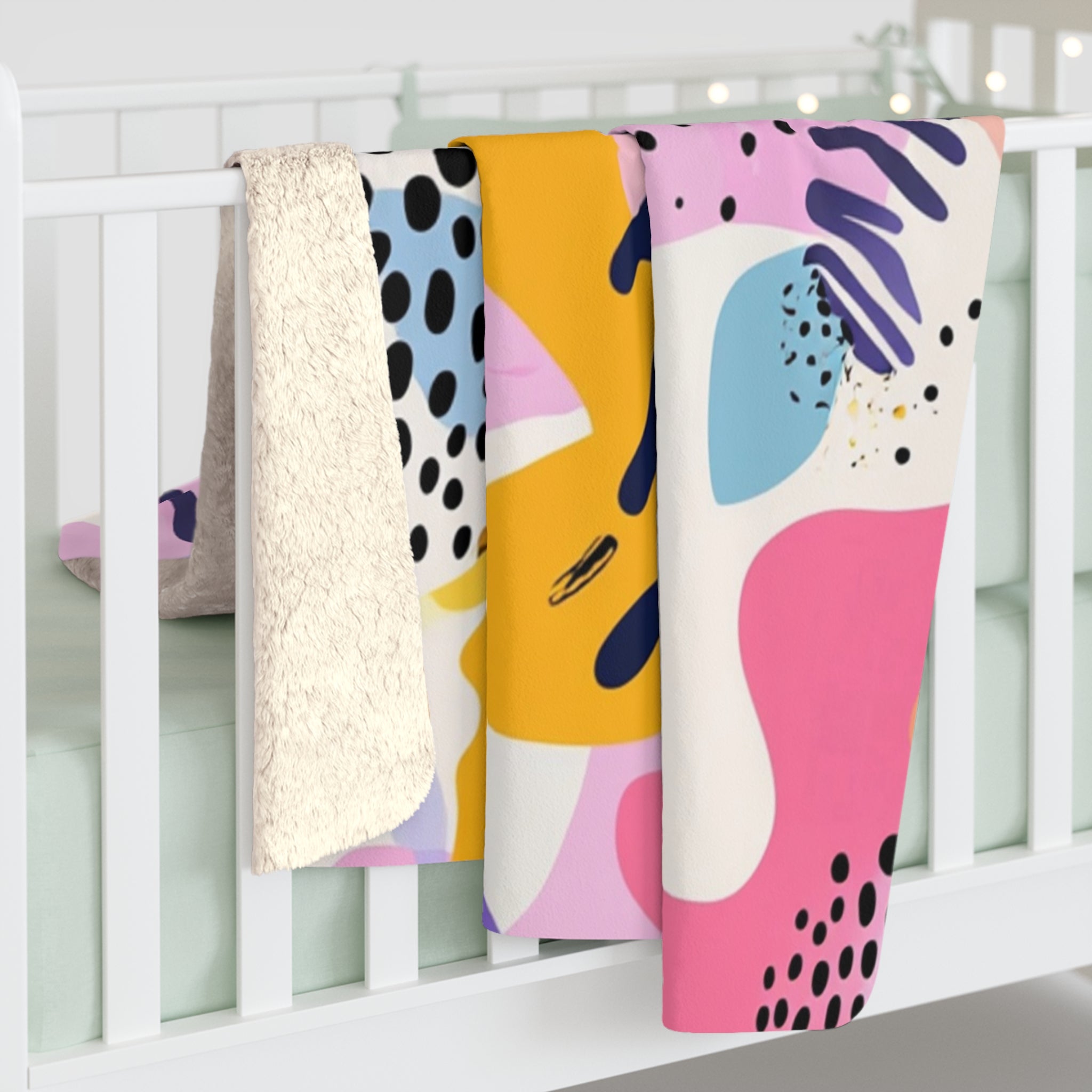 Colorful Abstract Dots and Shapes II Sherpa Fleece Blanket, Artsulli - Art is Long, Life is Short, Home Decor, , , , , , , 