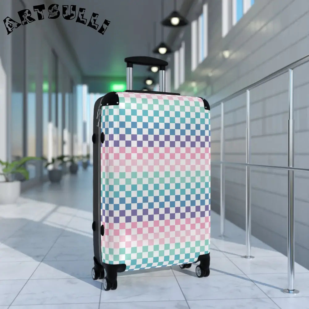 JAKKOUTTHEBXX Vaporwave Rainbow Checkerboard II Multi-Color Suitcase
