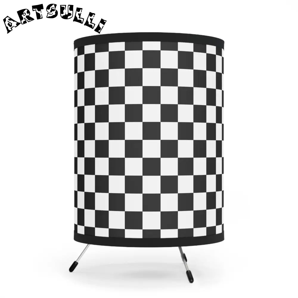 JAKKOUTTHEBXX Checkerboard Black and White Tripod Lamp with High-Res