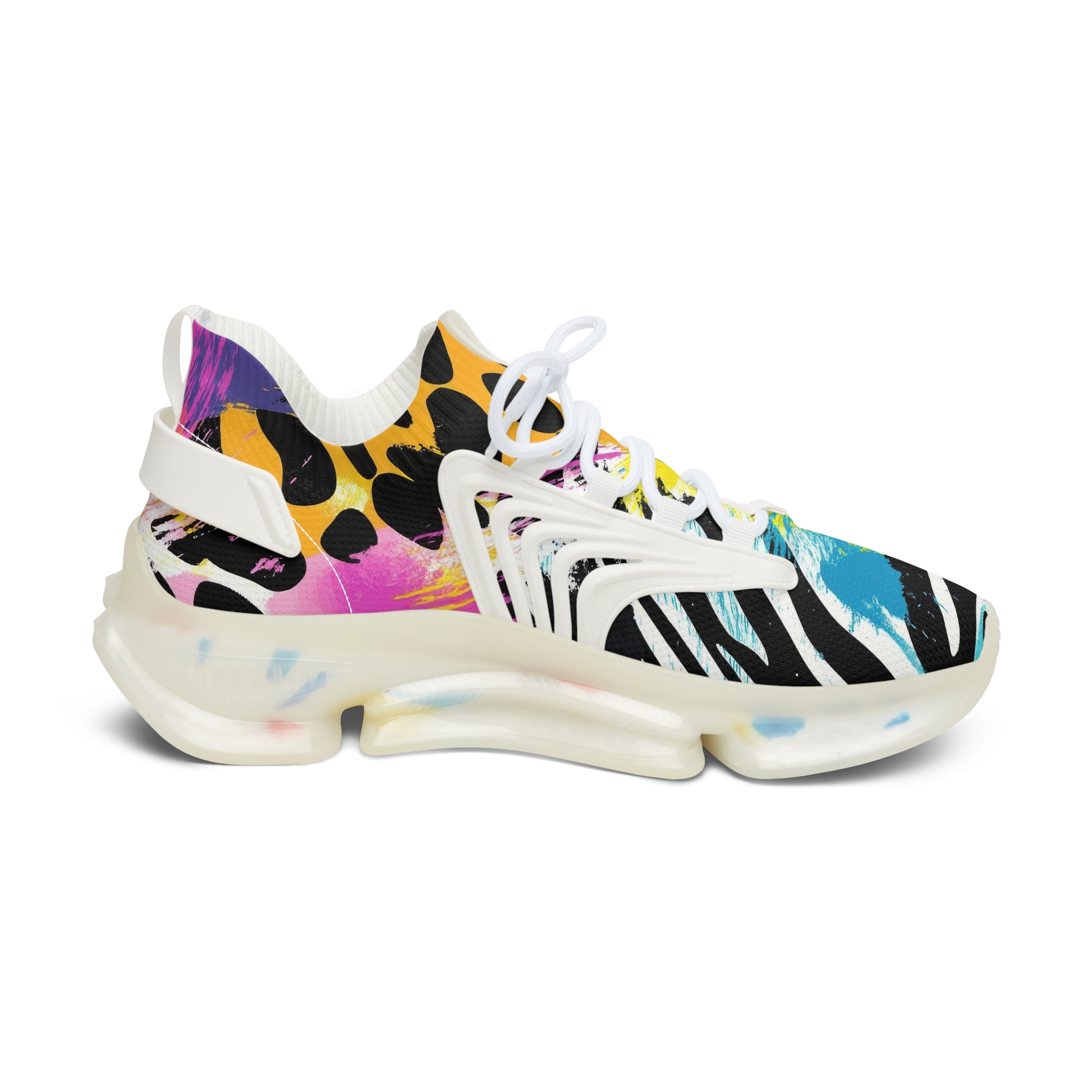 Zebra Stripes x Leopard Print x Paint Splatter Multi-Color Women's Mesh Sneakers, Artsulli - Art is Long, Life is Short, Shoes, , , , , , , 