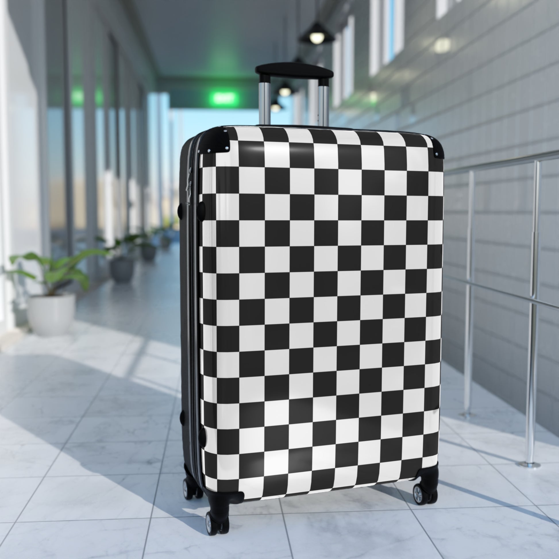 Checkerboard White and Black Suitcase, Artsulli - Art is Long, Life is Short, Bags, , , , , , , 