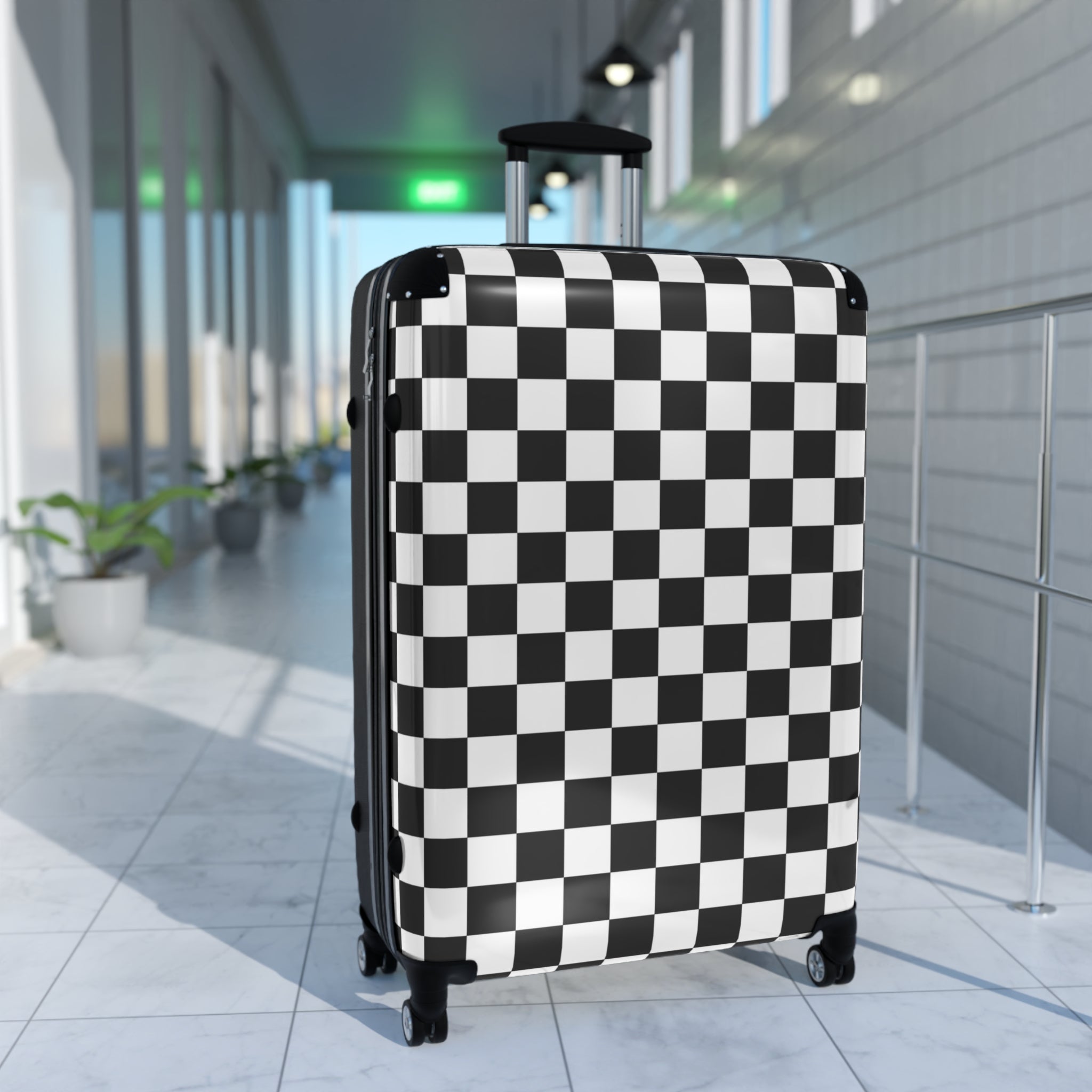 Checkerboard White and Black Suitcase, Artsulli - Art is Long, Life is Short, Bags, , , , , , , 