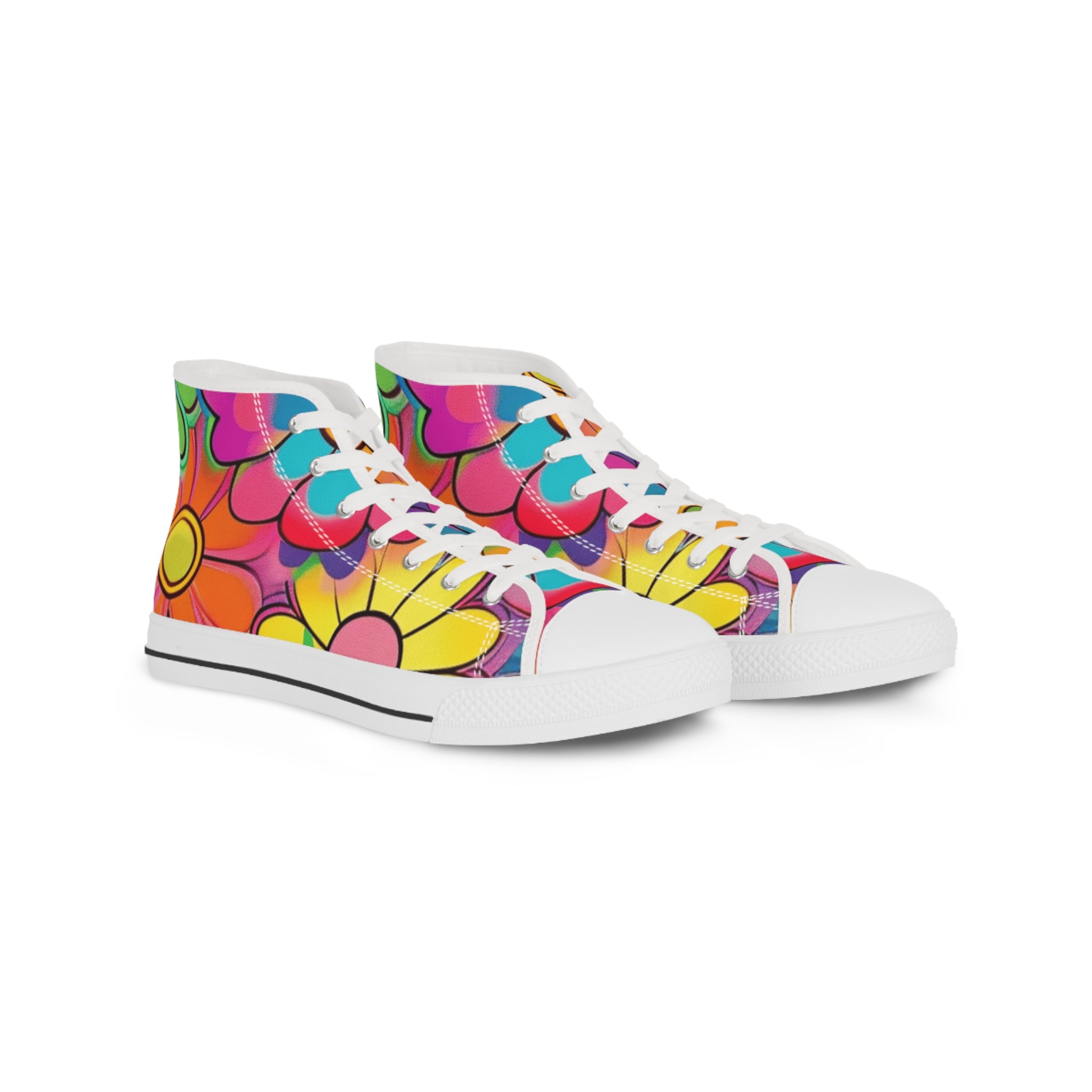 Chromatic Daisy Dream Men's High Top Sneakers, Artsulli - Art is Long, Life is Short, Shoes, Size, US 5, Color, White sole, , , 20224152194006709428