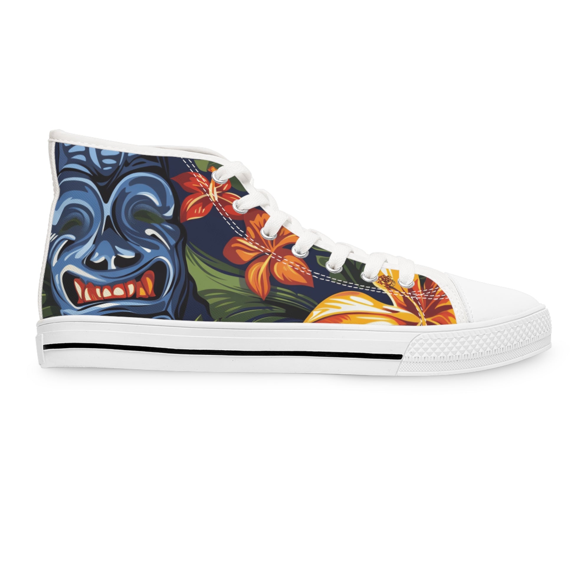Tiki Bloom Navy Women's High Top Sneakers, Artsulli - Art is Long, Life is Short, Shoes, , , , , , , 