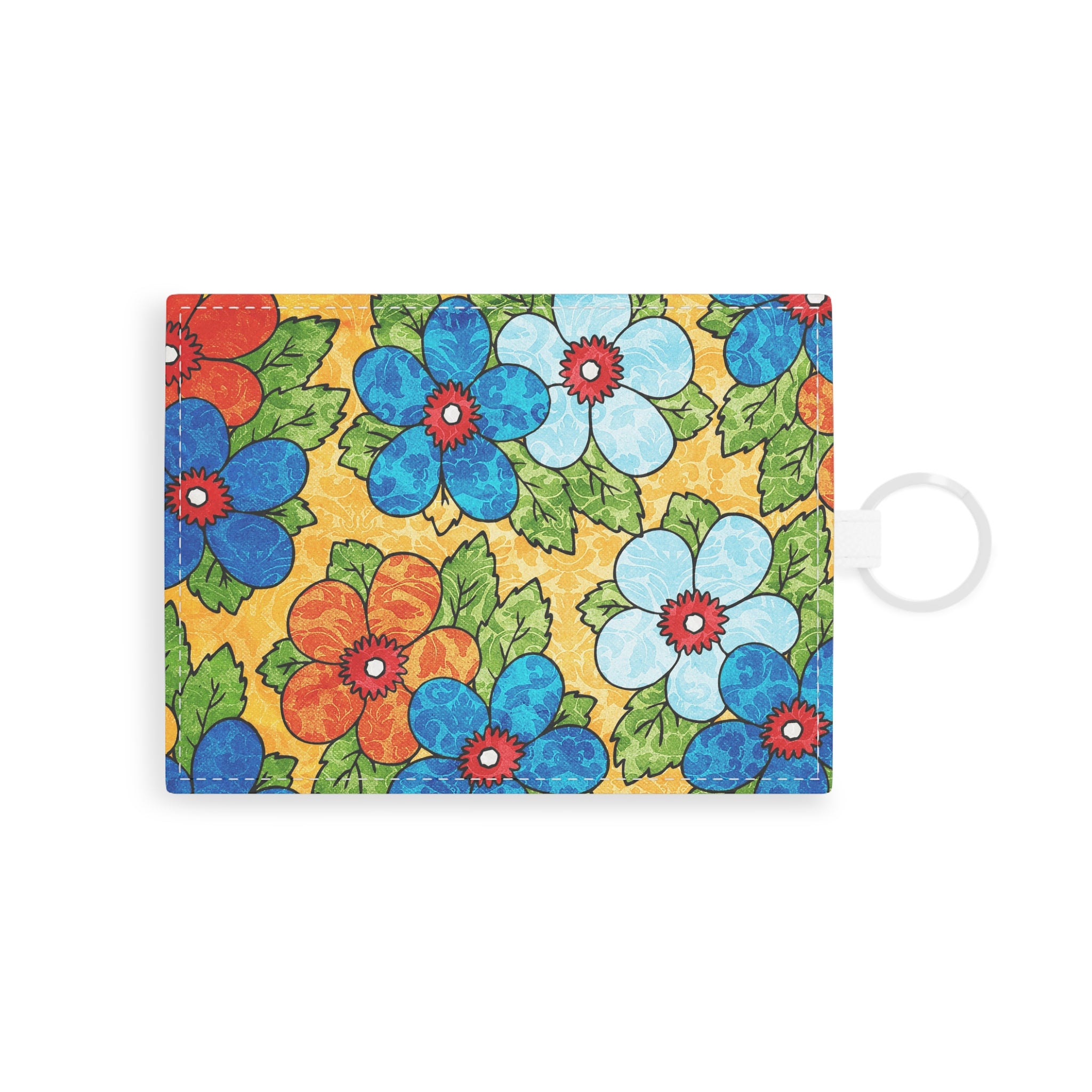 Groovy Yellow Floral Kl Saffiano Leather Card Holder, Artsulli - Art is Long, Life is Short, Accessories, Size, One size, Color, White, , , 21187512279142181307