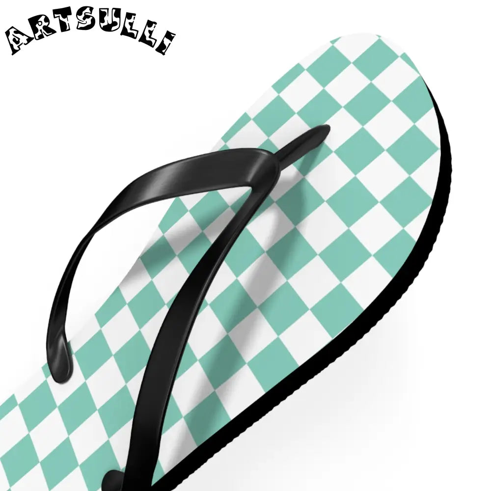 JAKKOUTTHEBXX Checkerboard Light Green Flip Flops JAKKOUTTHEBXX