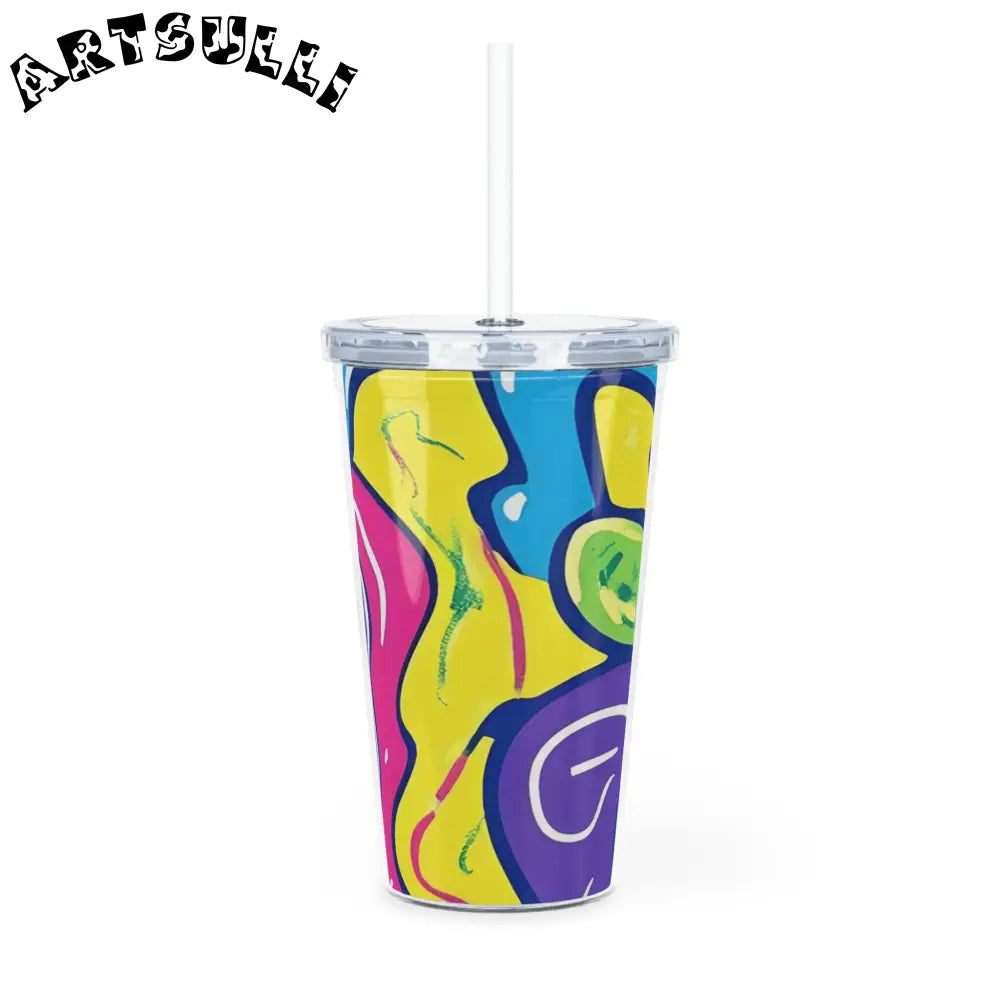 JAKKOUTTHEBXX Colorful Abstract Art Plastic Tumbler with Lid and Straw 2025