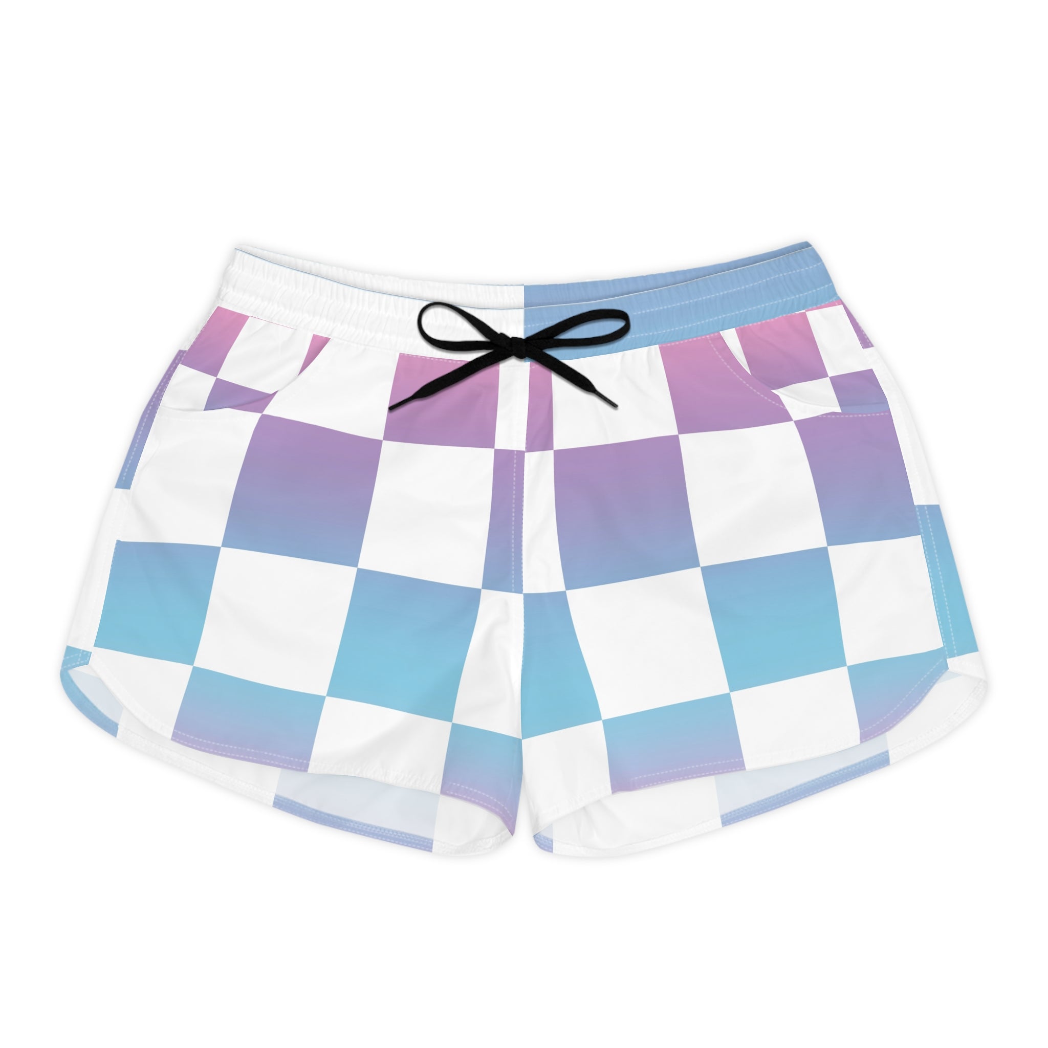 Vaporwave Check Women's Casual Shorts (AOP), Artsulli - Art is Long, Life is Short, All Over Prints, Size, S, Color, Black drawstring, , , 96797182201475162600