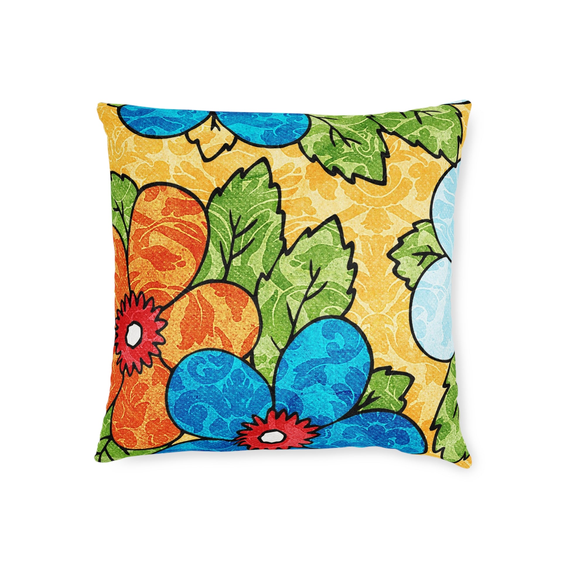 Groovy Yellow Floral Kl Square Pillow, Artsulli - Art is Long, Life is Short, Home Decor, Size, 18" × 18", , , , , 14896985089717727275