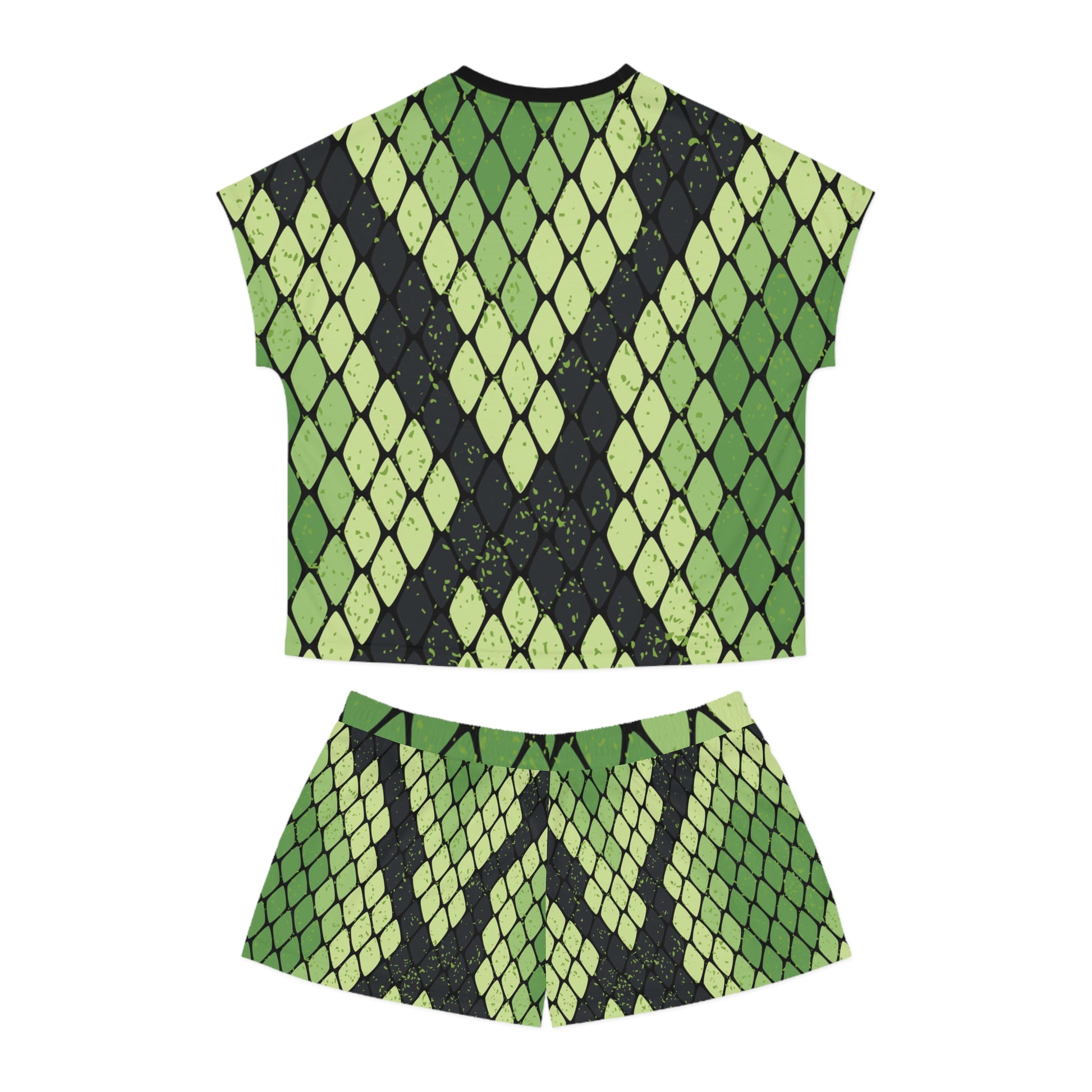 Snake Skin Green and Black Women's Short Pajama Set (AOP), Artsulli - Art is Long, Life is Short, All Over Prints, , , , , , , 