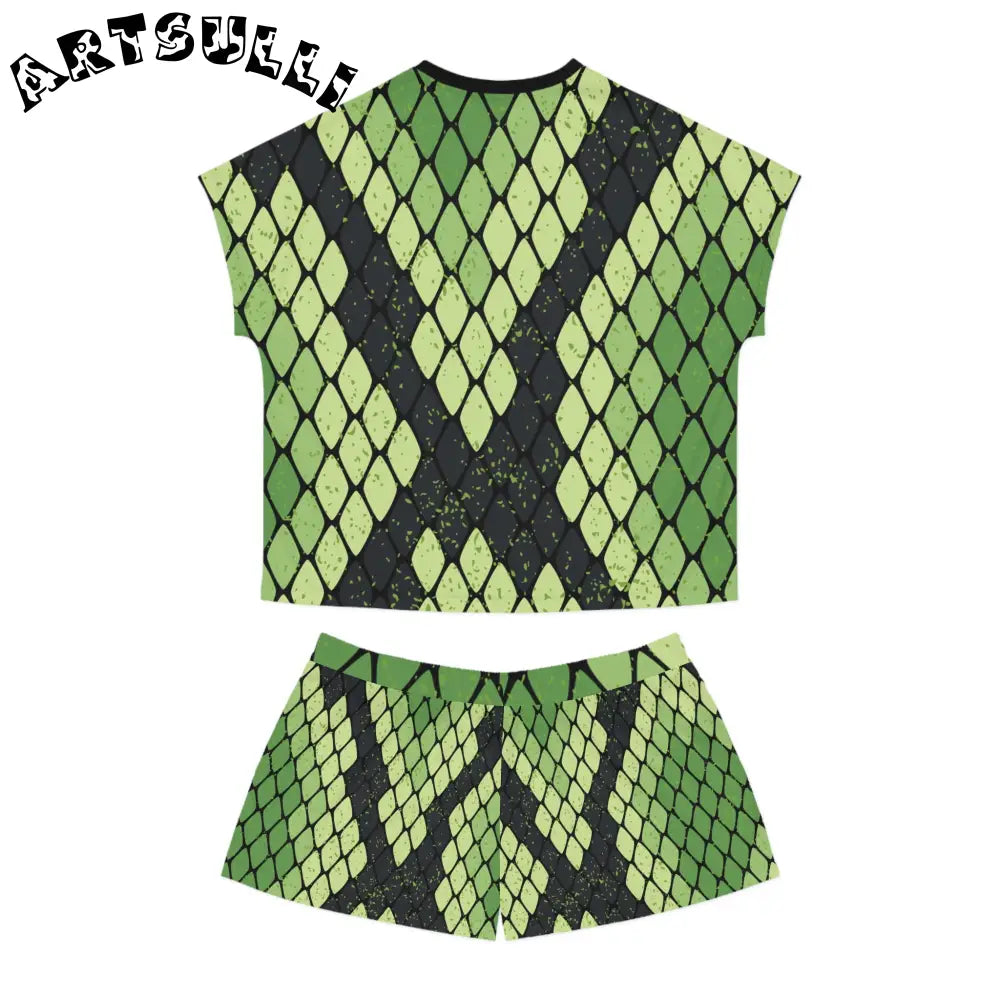 JAKKOUTTHEBXX Snake Skin Green and Black Women’s Short Pajama Set