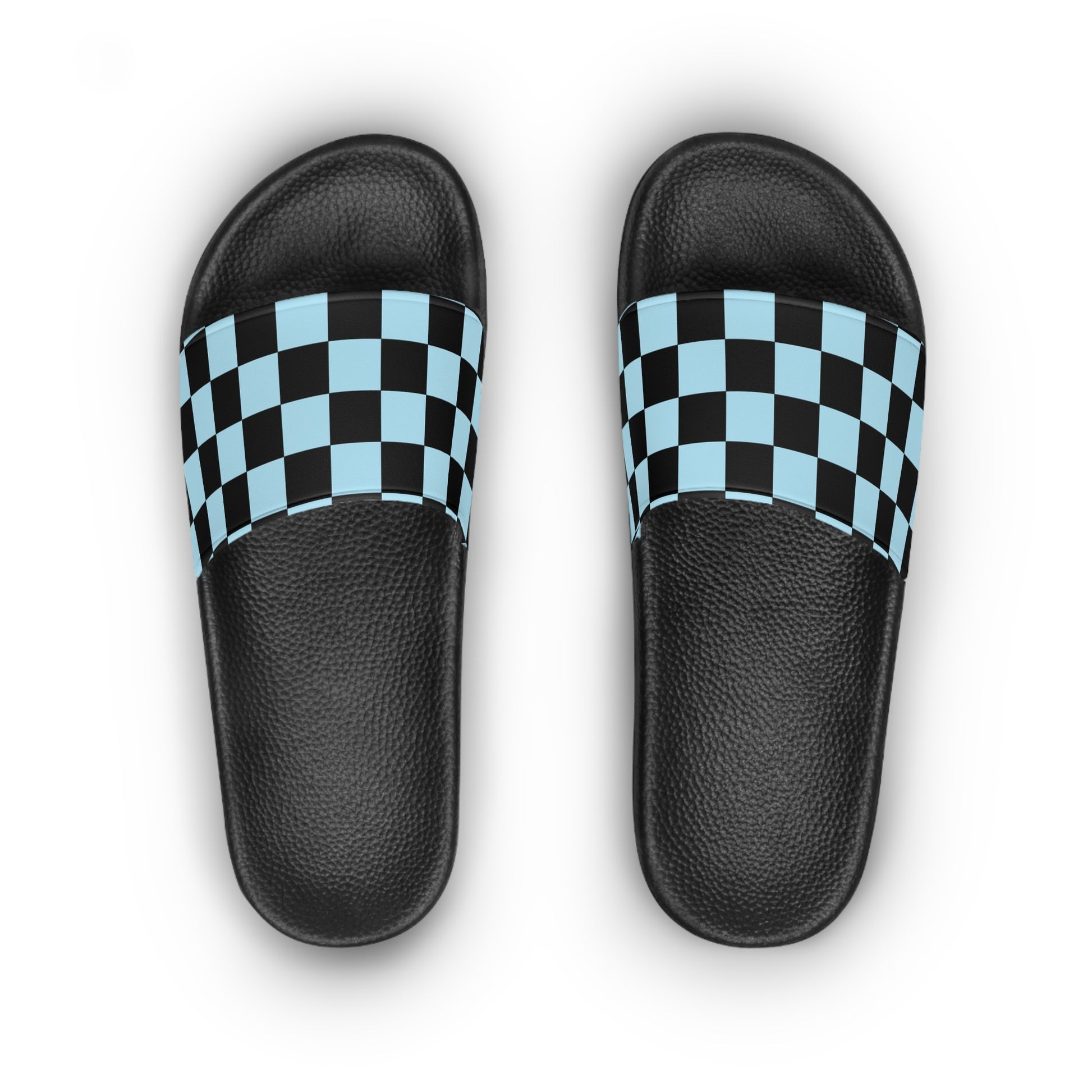 Checkerboard Black and Blue Women's Slide Sandals, Artsulli - Art is Long, Life is Short, Shoes, , , , , , , 