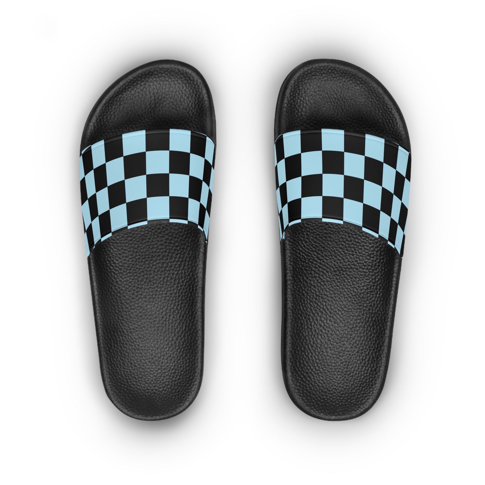 Checkerboard Black and Blue Women's Slide Sandals, Artsulli - Art is Long, Life is Short, Shoes, , , , , , , 