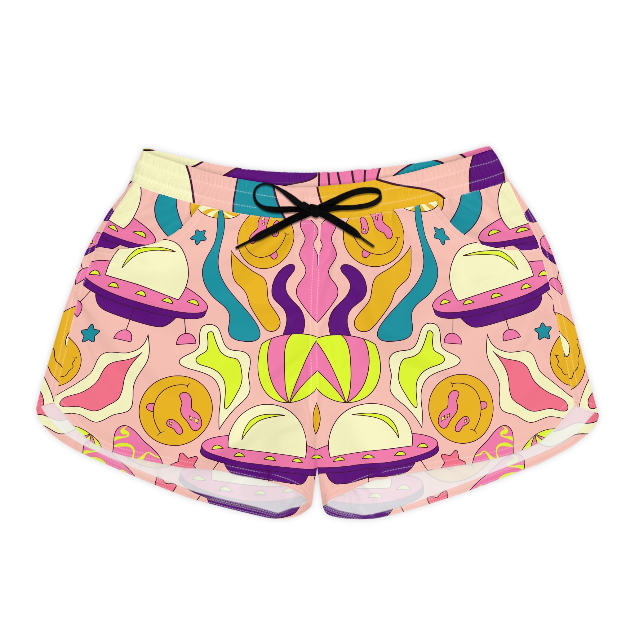 Trippy Spaceships Women's Casual Shorts (AOP), Artsulli - Art is Long, Life is Short, All Over Prints, Size, S, Color, Black drawstring, , , 11978625359824984602