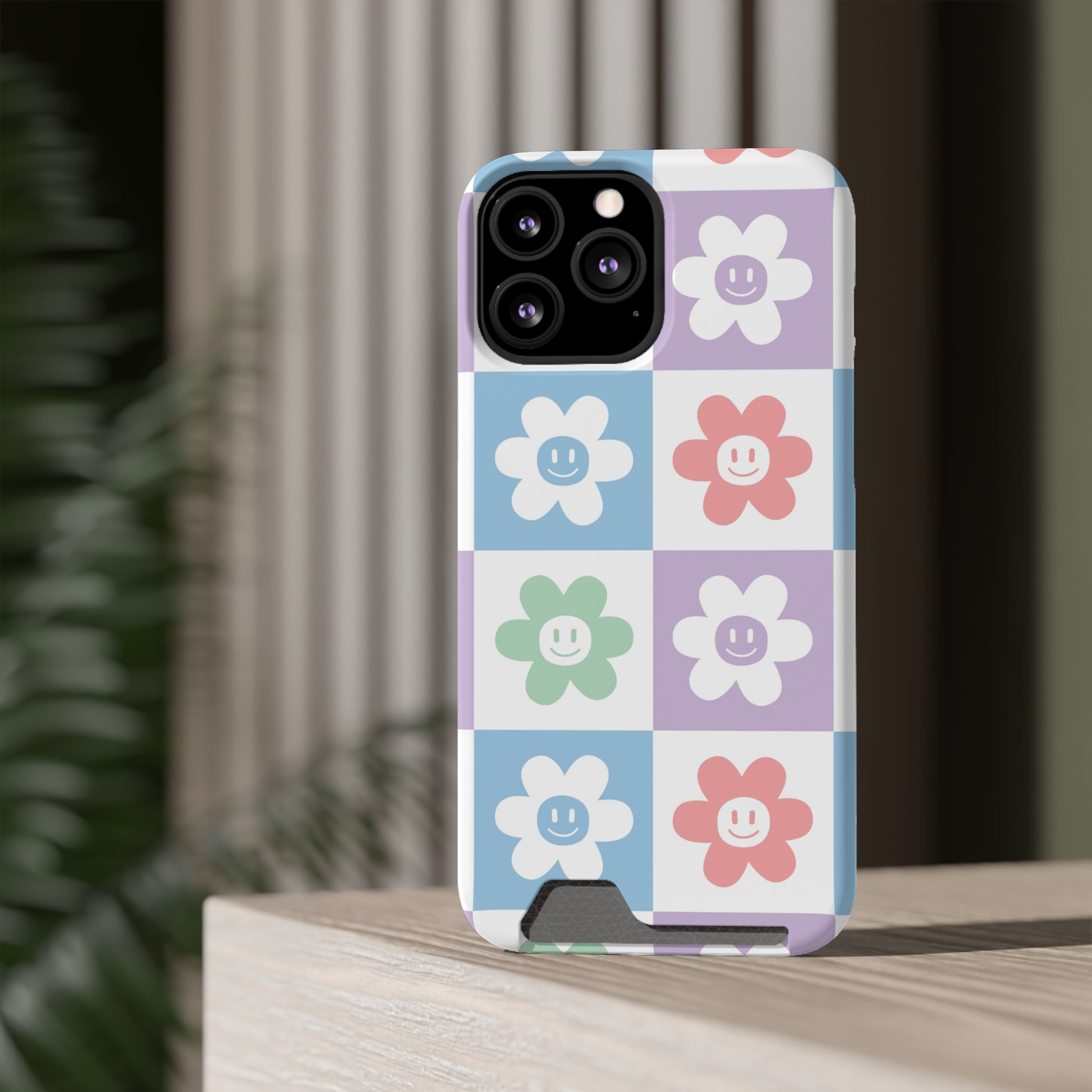 Chessboard x Smiley Face Flowers Multi-Color Phone Case With Card Holder, Artsulli - Art is Long, Life is Short, Phone Case, , , , , , , 