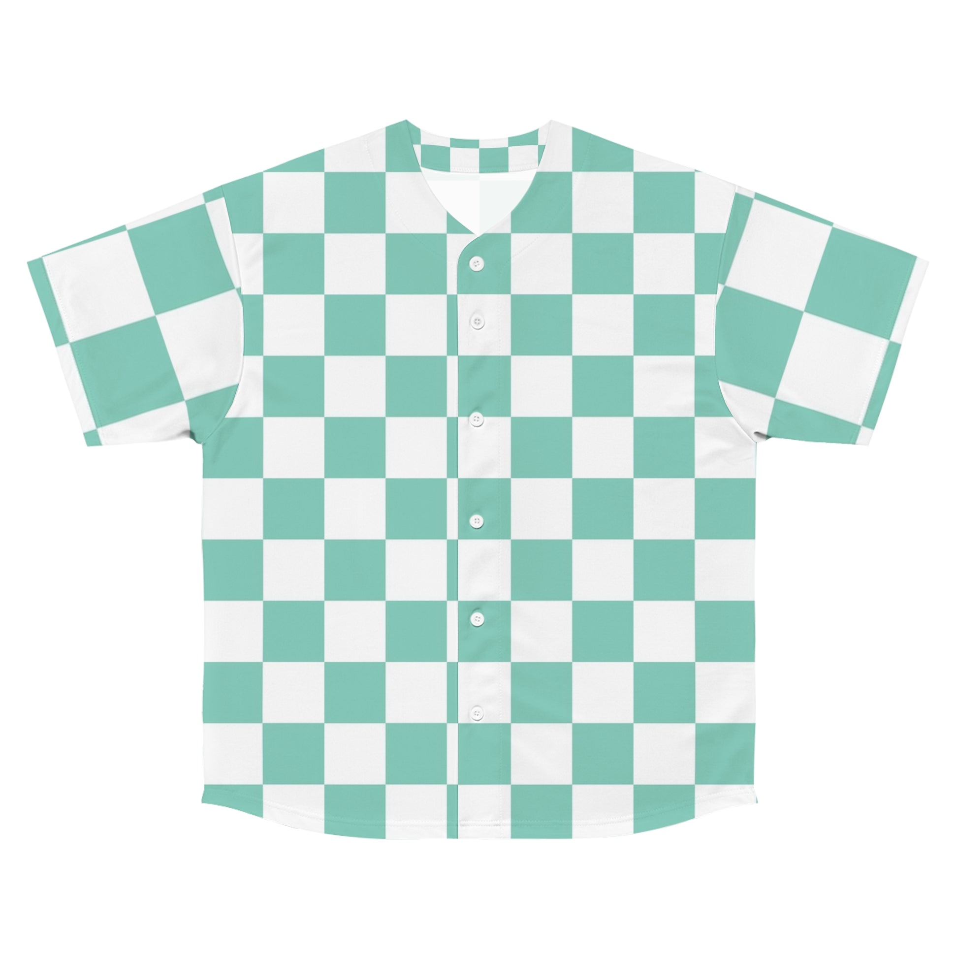 Checkerboard Light Green Men's Baseball Jersey (AOP), Artsulli - Art is Long, Life is Short, All Over Prints, Size, S, Color, Seam thread color automatically matched to design, , , 31006283966171459801