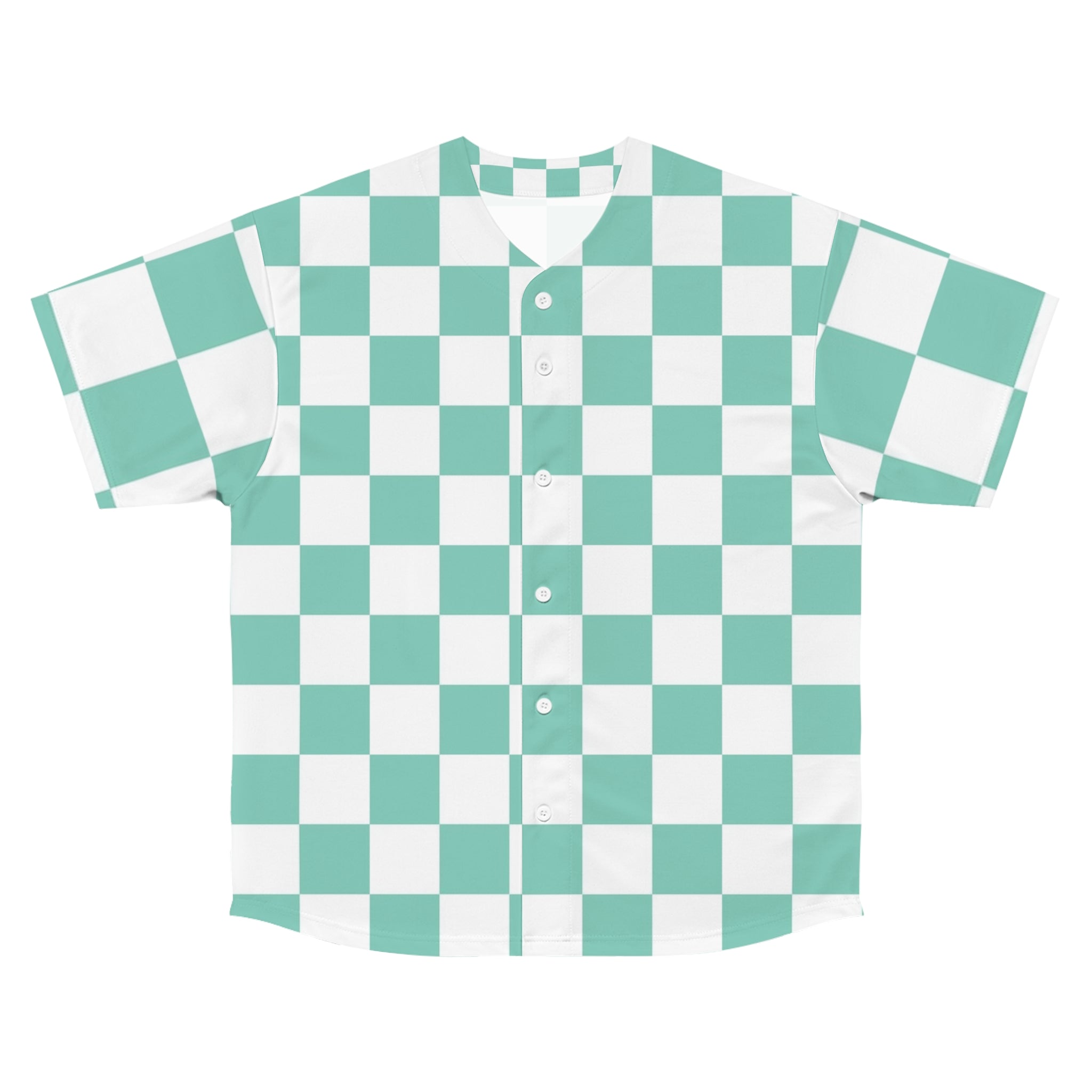 Checkerboard Light Green Men's Baseball Jersey (AOP), Artsulli - Art is Long, Life is Short, All Over Prints, Size, S, Color, Seam thread color automatically matched to design, , , 31006283966171459801