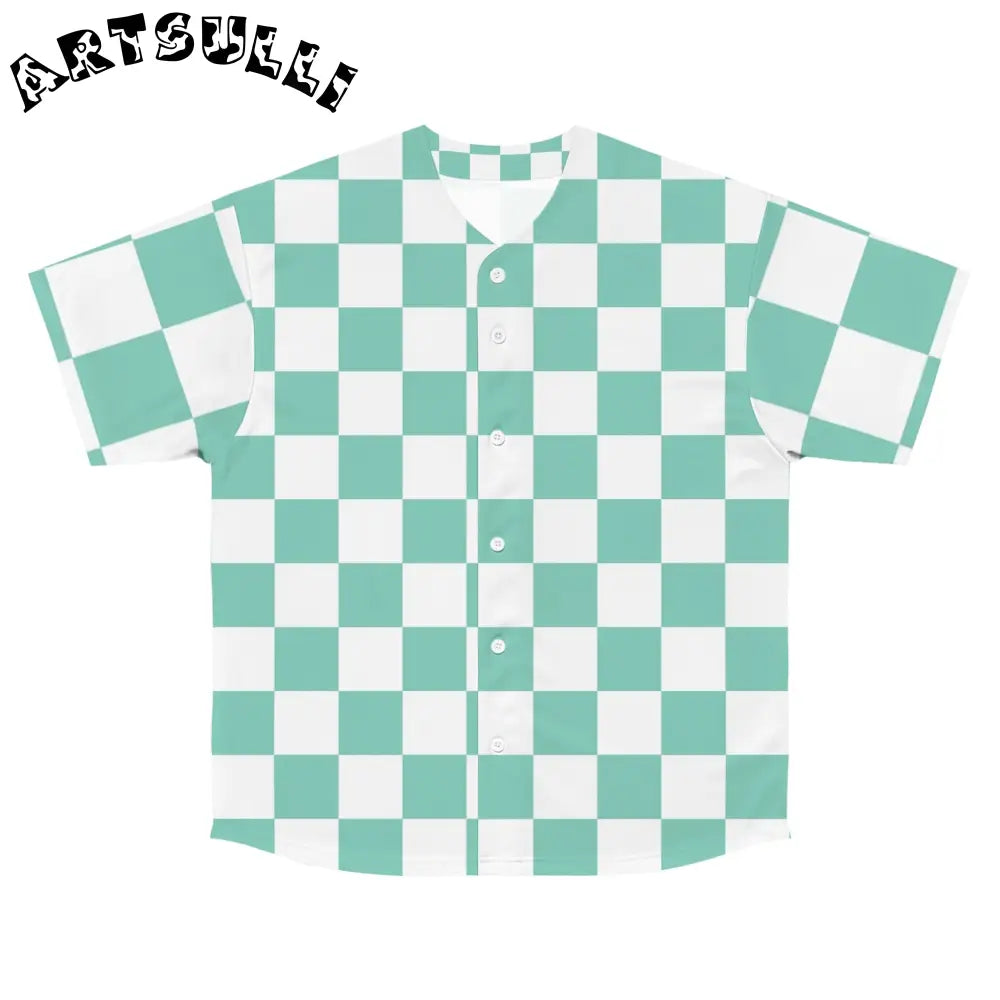 JAKKOUTTHEBXX Checkerboard Light Green Men’s Baseball Jersey (AOP)