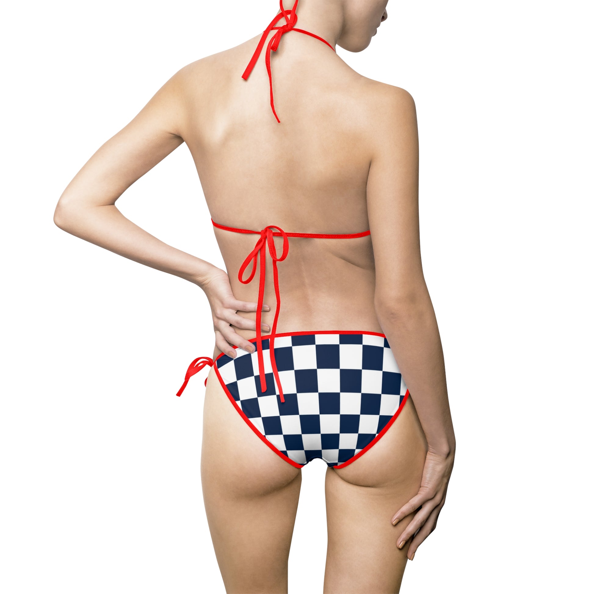 Checkerboard White and Navy Blue Women's Bikini Swimsuit (AOP), Artsulli - Art is Long, Life is Short, All Over Prints, , , , , , , 