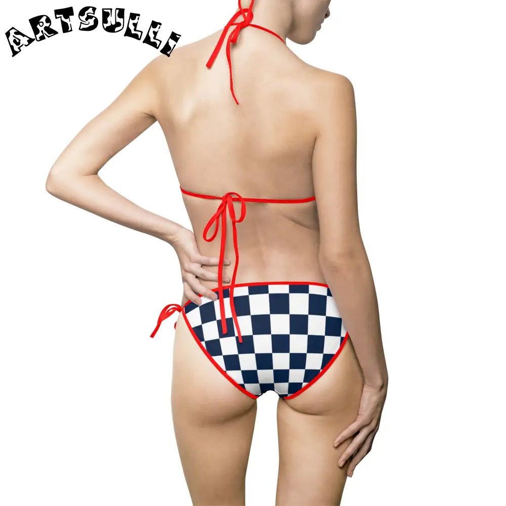 JAKKOUTTHEBXX Checkerboard White and Navy Blue Women’s Bikini