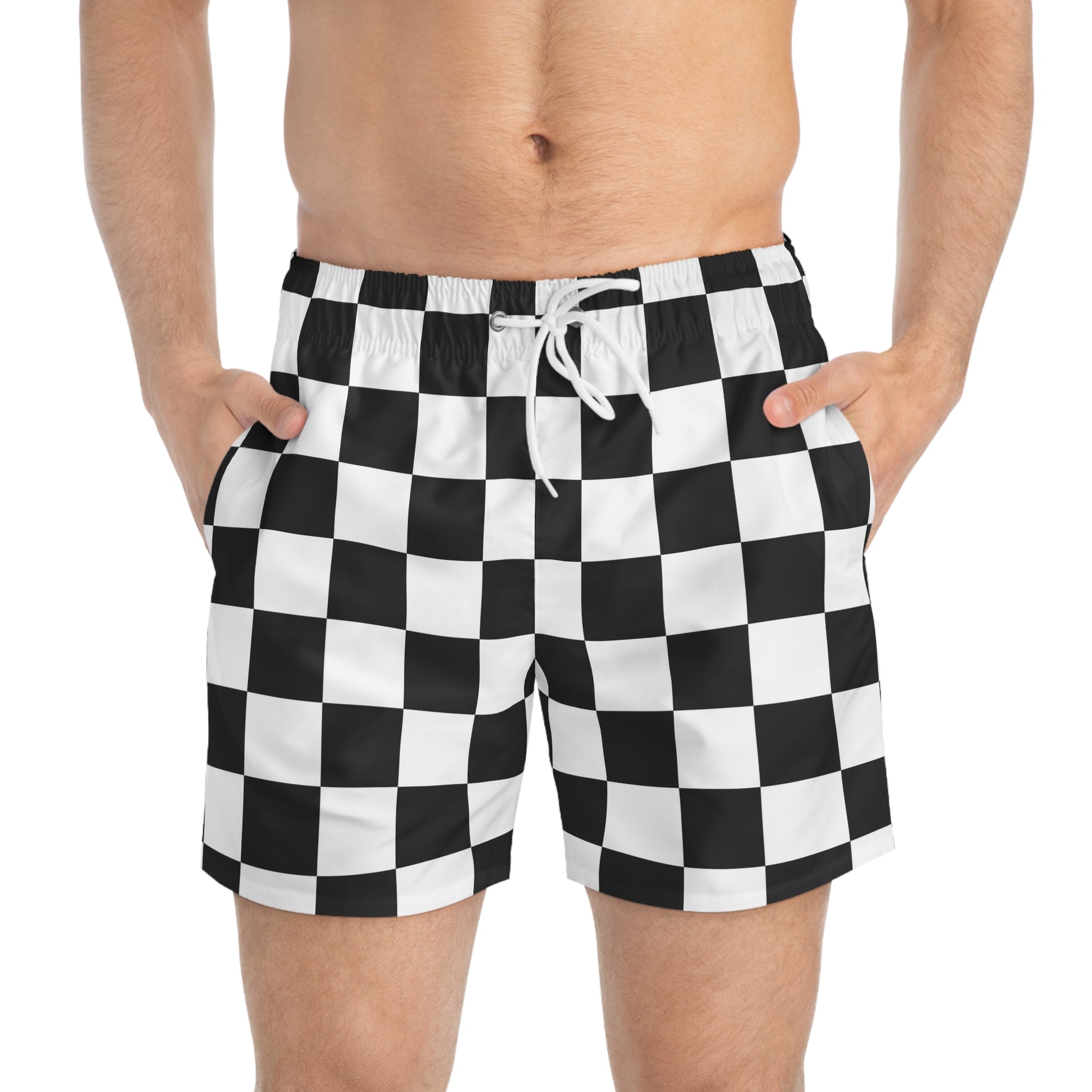 Checkerboard Black and White Swim Trunks (AOP), Artsulli - Art is Long, Life is Short, All Over Prints, , , , , , , 