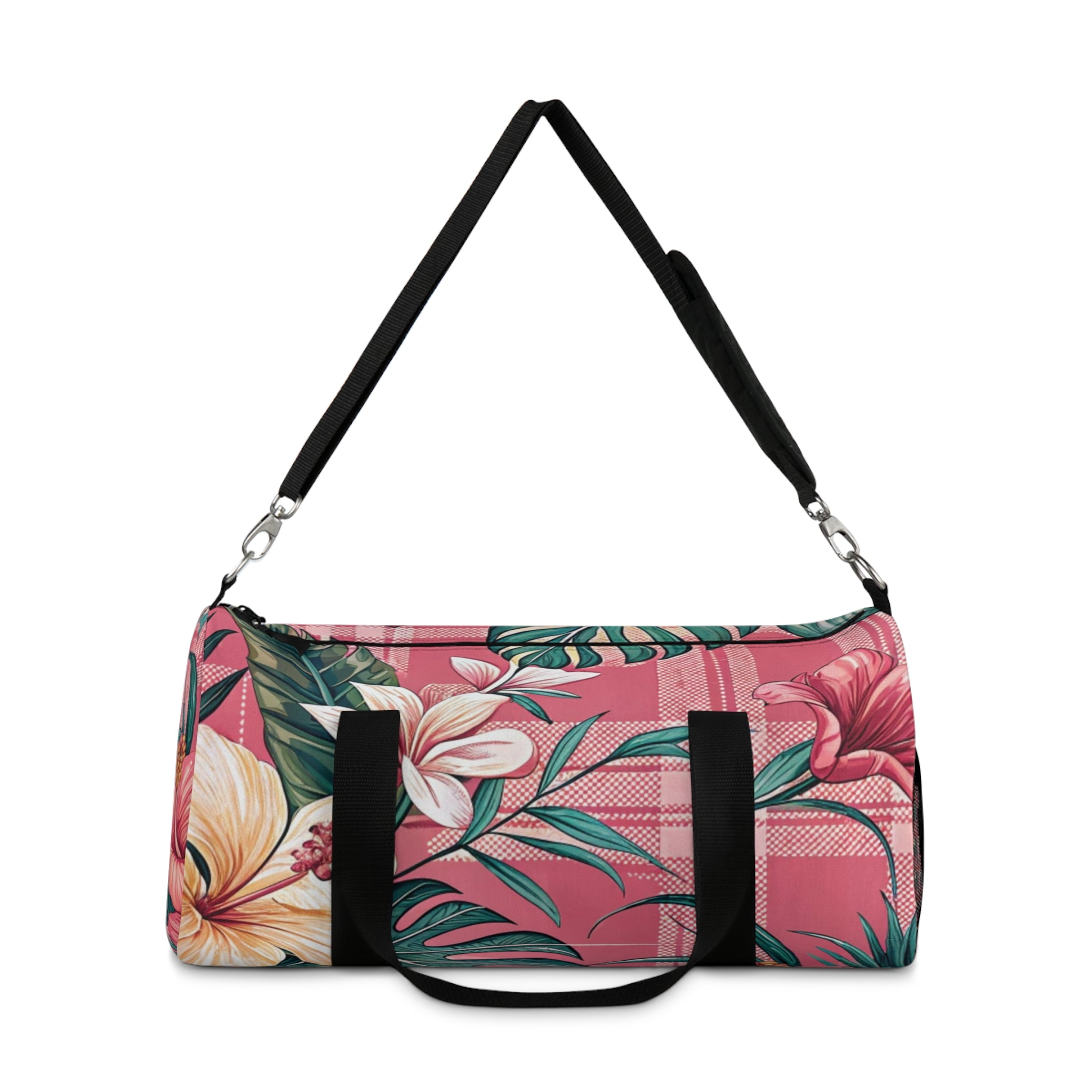 Plaid x Floral Burgundy and Green Duffel Bag, Artsulli - Art is Long, Life is Short, Bags, , , , , , , 