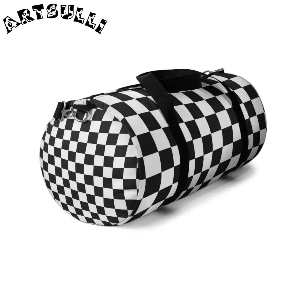 JAKKOUTTHEBXX Checkerboard White and Black Duffel Bag JAKKOUTTHEBXX