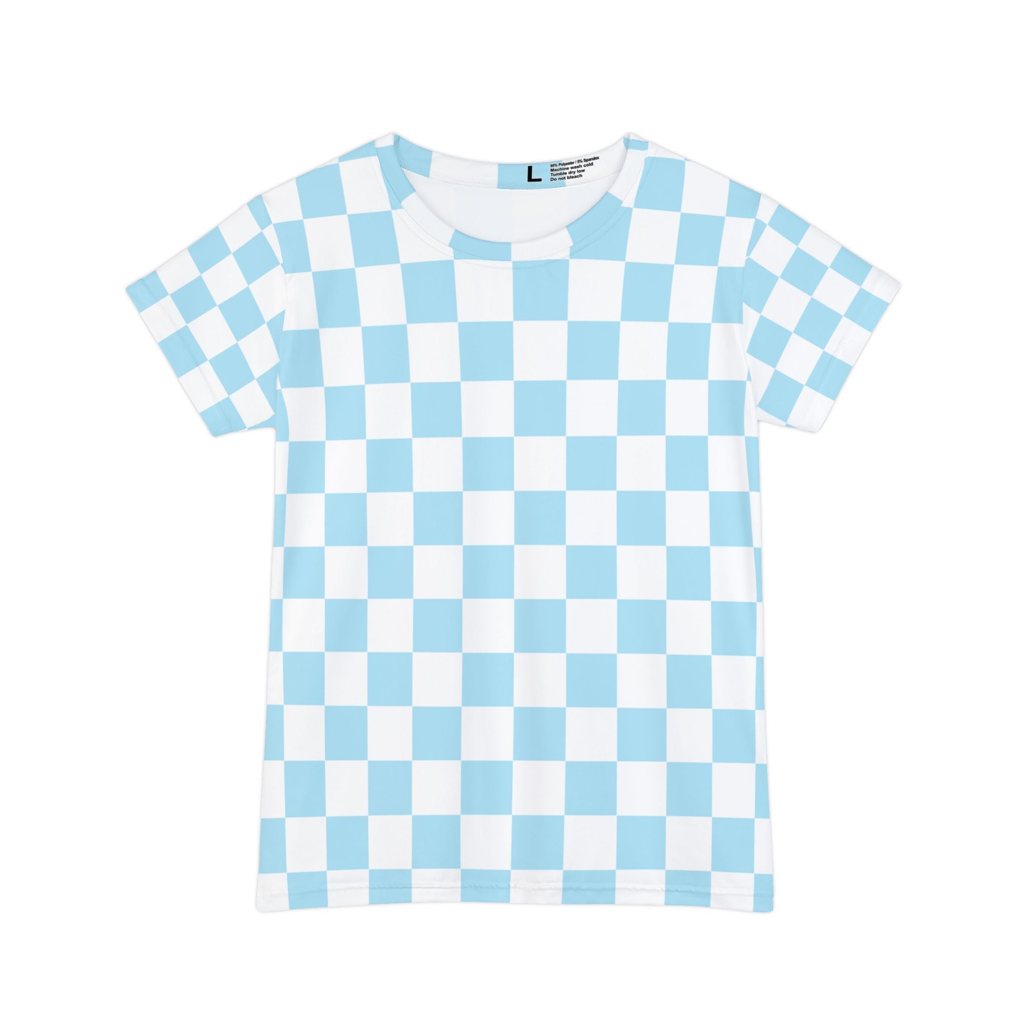 Checkerboard Sky Blue Women's Short Sleeve Shirt (AOP), Artsulli - Art is Long, Life is Short, All Over Prints, Size, XS, , , , , 11797700505188912621