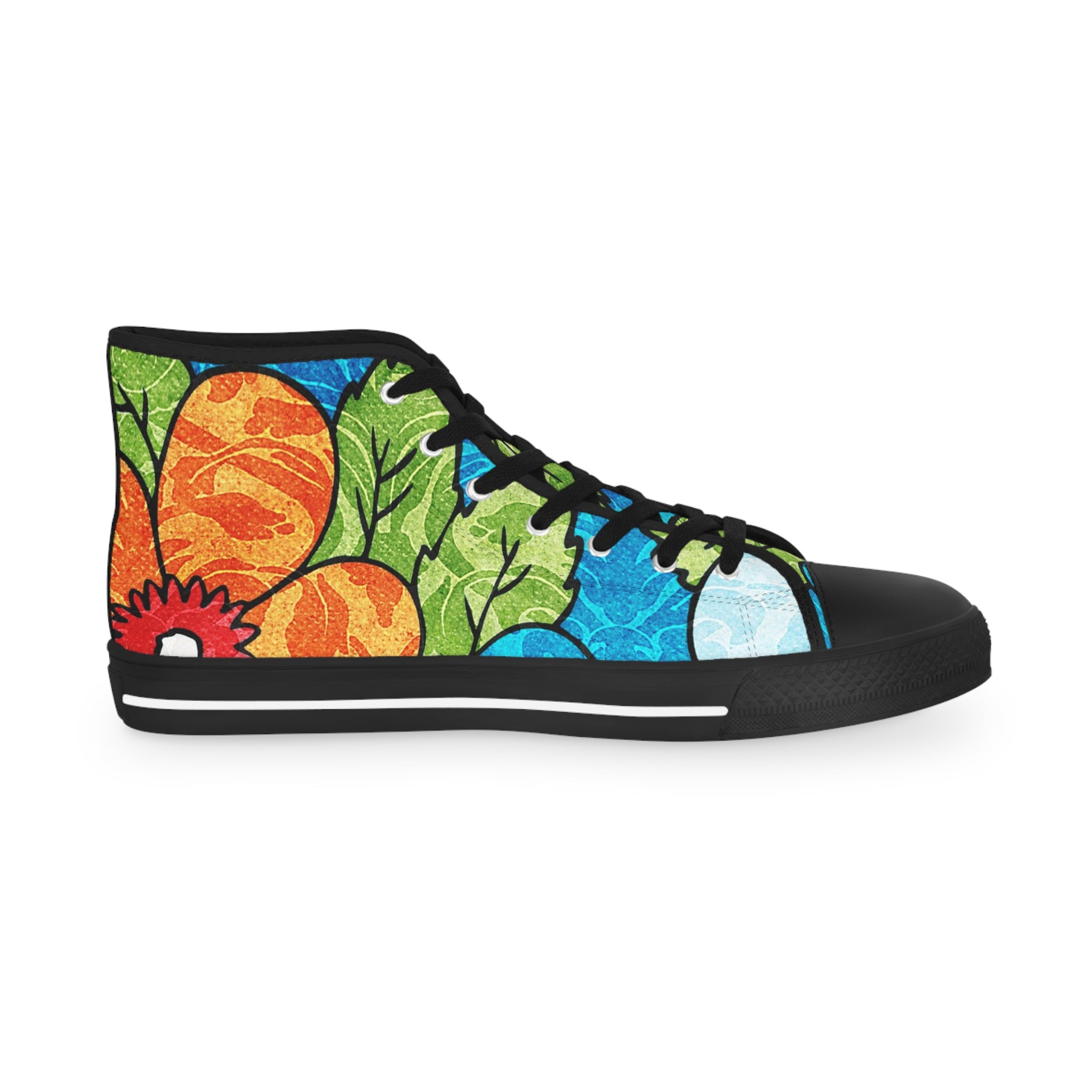 Blue Orange Groovy Men's High Top Sneakers, Artsulli - Art is Long, Life is Short, Shoes, , , , , , , 