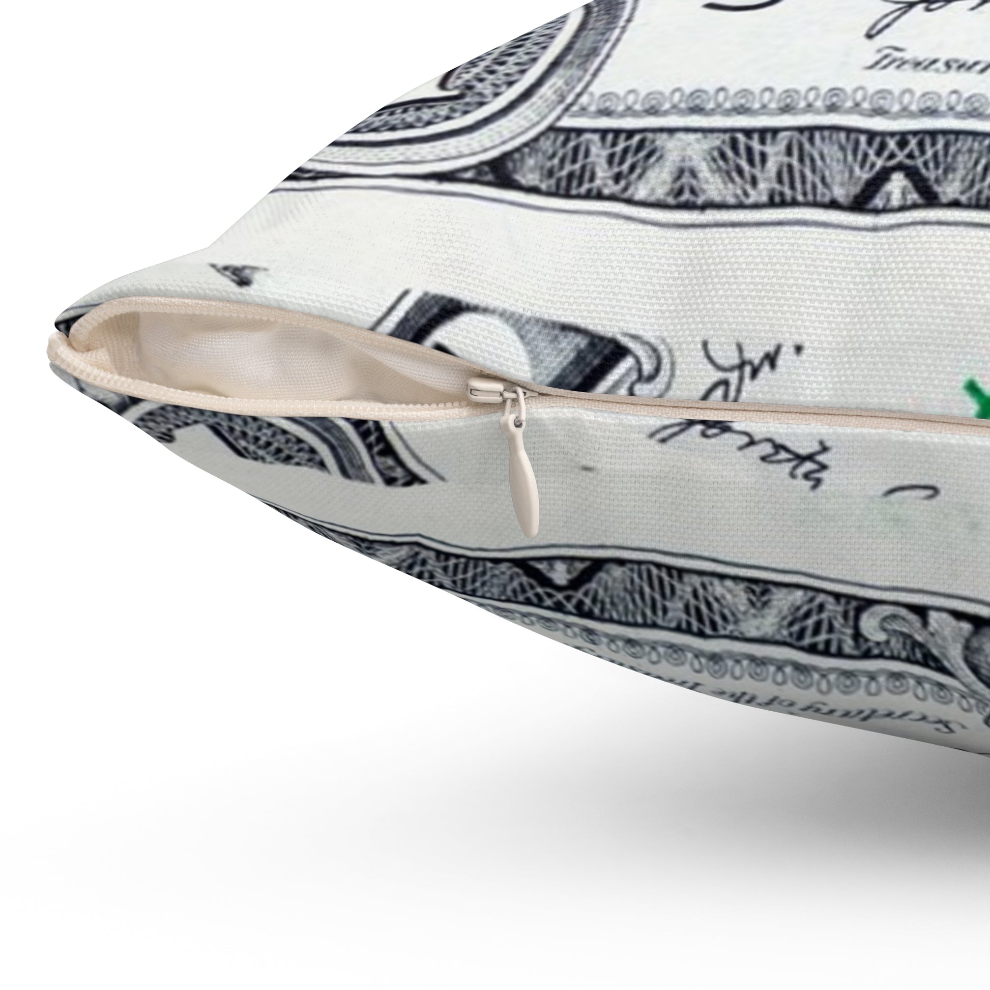 Money Collage Spun Polyester Square Pillow, Artsulli - Art is Long, Life is Short, Home Decor, , , , , , , 