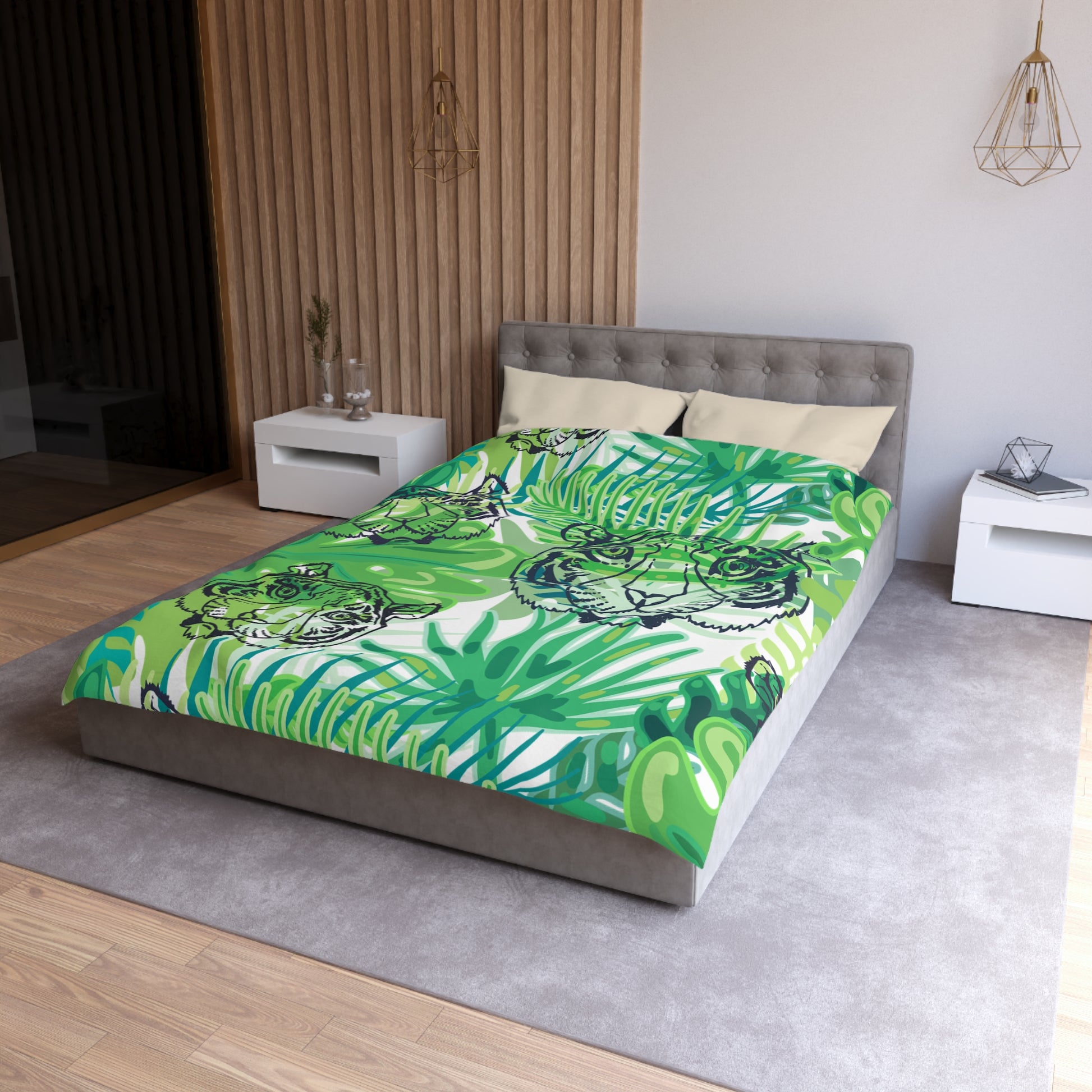 Tropical Jungle Tigers Green Microfiber Duvet Cover, Artsulli - Art is Long, Life is Short, Home Decor, , , , , , , 