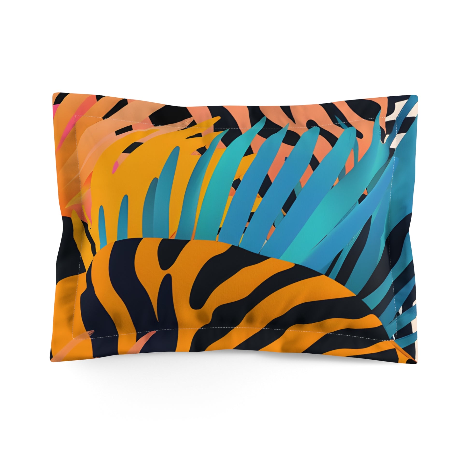 Palm Leaves x Zebra Stripes Multi-Color Microfiber Pillow Sham, Artsulli - Art is Long, Life is Short, Home Decor, Size, Standard, , , , , 89825307323752