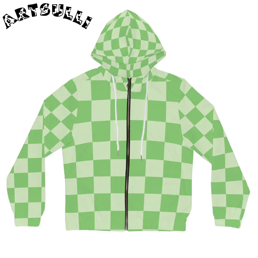 JAKKOUTTHEBXX Checkerboard Green Women’s Full-Zip Hoodie (AOP)