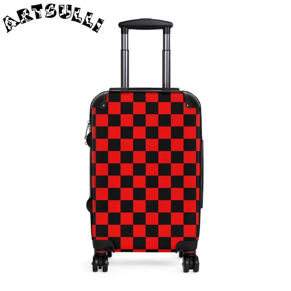 JAKKOUTTHEBXX Checkerboard Red and Black Suitcase JAKKOUTTHEBXX
