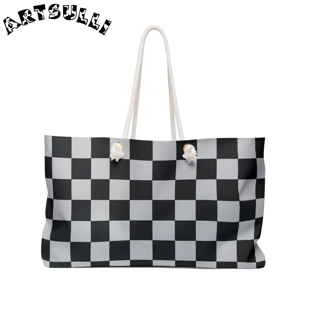 JAKKOUTTHEBXX Checkered Weekender Tote with Rope Handles