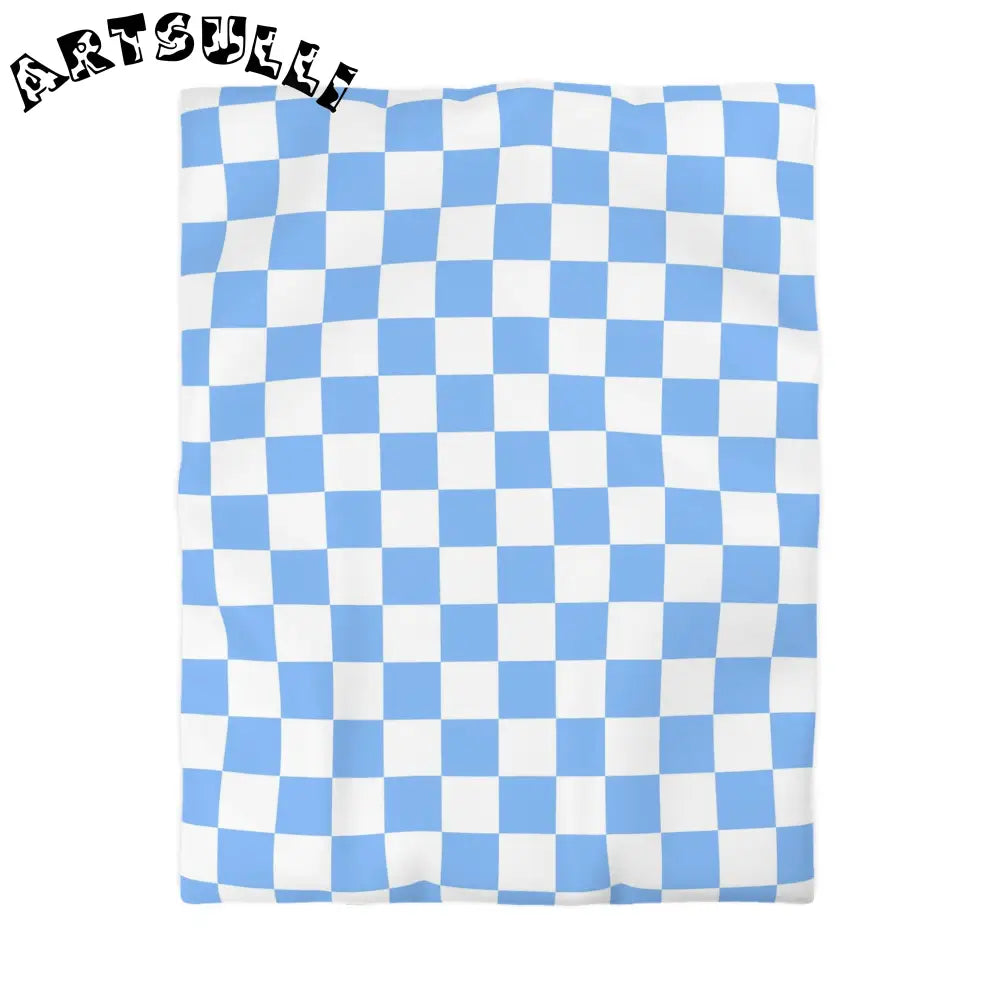 JAKKOUTTHEBXX Checkerboard White and Light Blue Microfiber Duvet