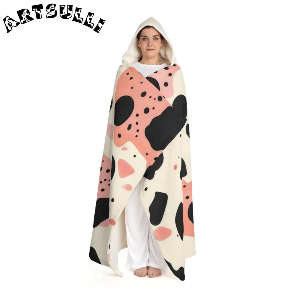 JAKKOUTTHEBXX Pink Cow Print Hooded Sherpa Fleece Blanket 2025