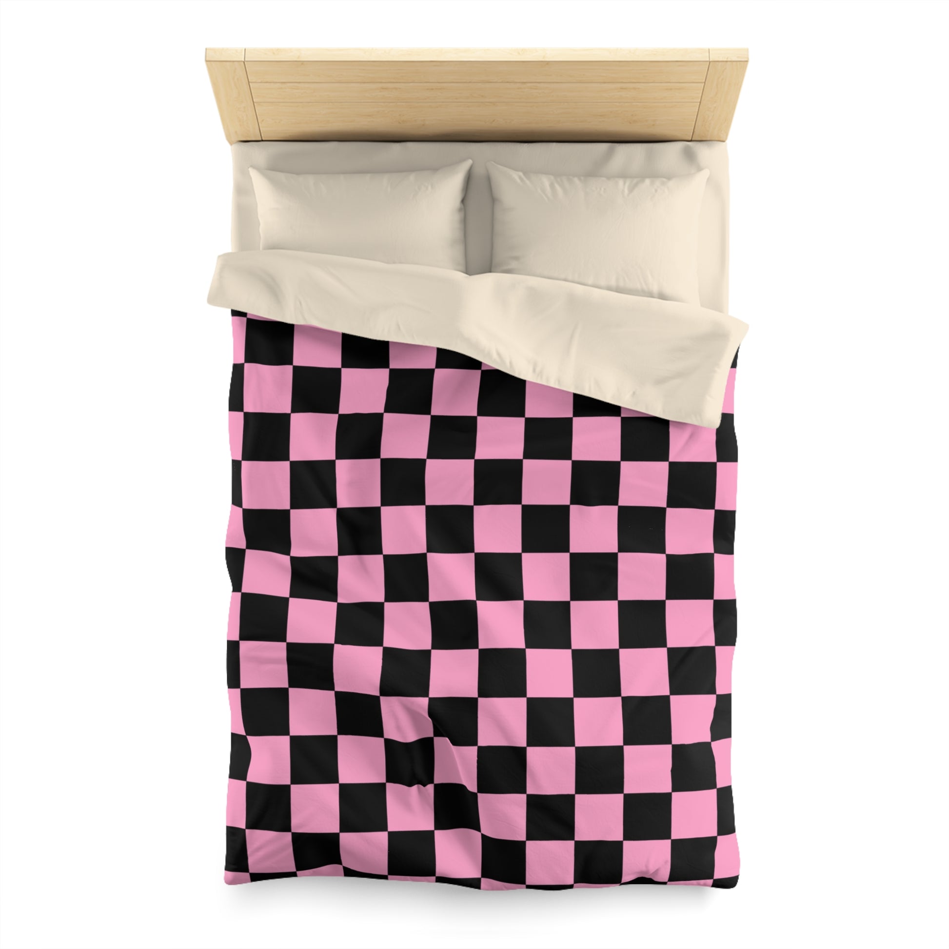 Checkerboard Black and Pink Microfiber Duvet Cover, Artsulli - Art is Long, Life is Short, Home Decor, , , , , , , 