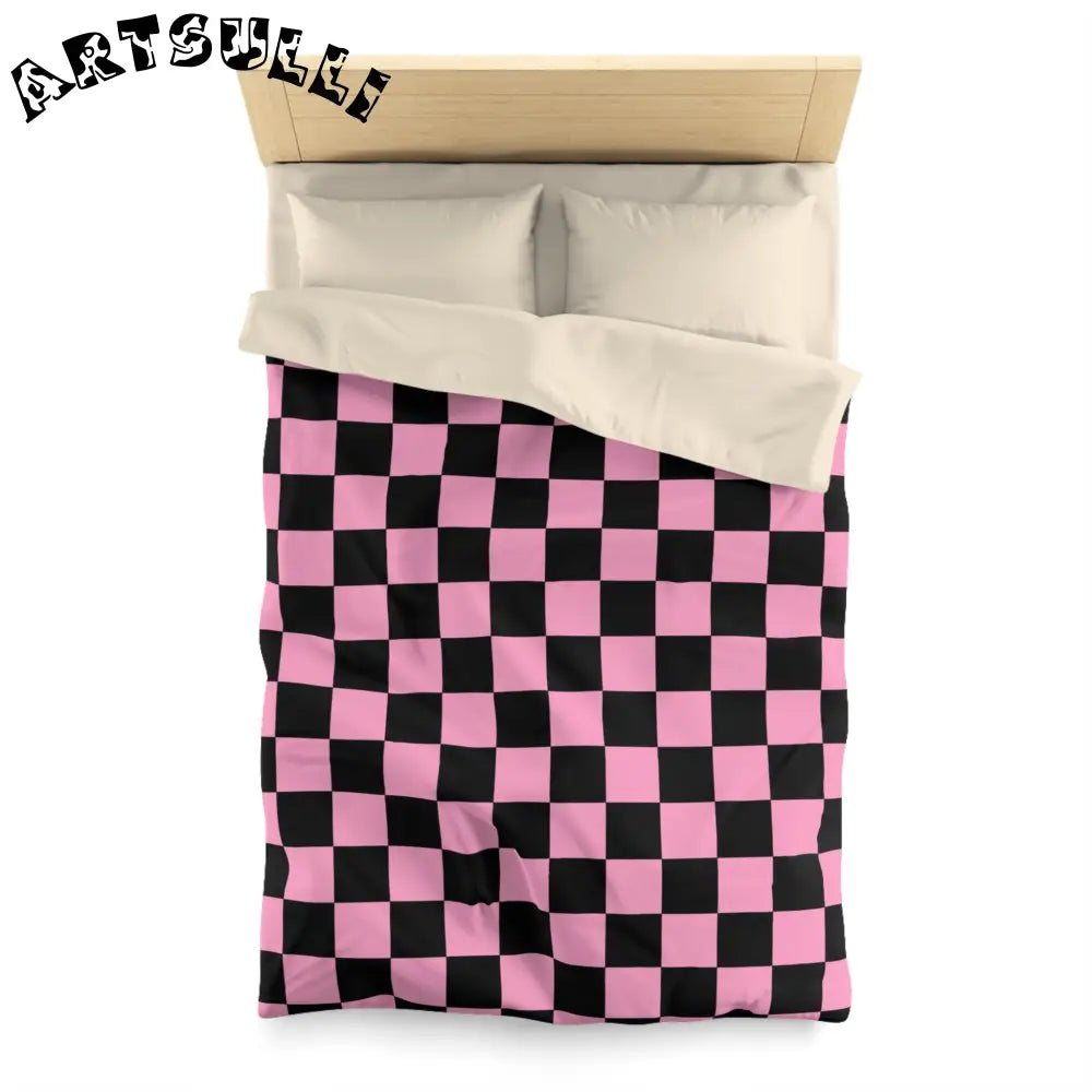 JAKKOUTTHEBXX Checkerboard Black and Pink Microfiber Duvet Cover