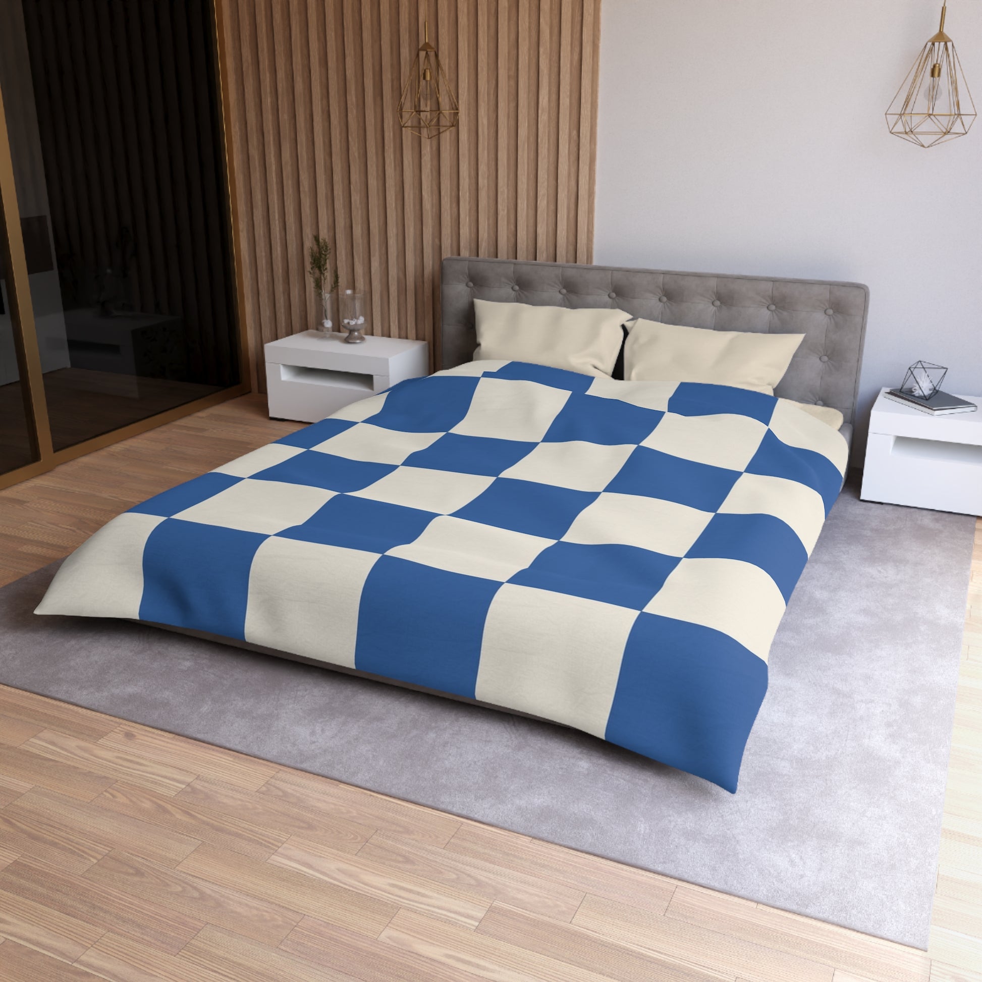 Checkerboard Blue Microfiber Duvet Cover, Artsulli - Art is Long, Life is Short, Home Decor, , , , , , , 