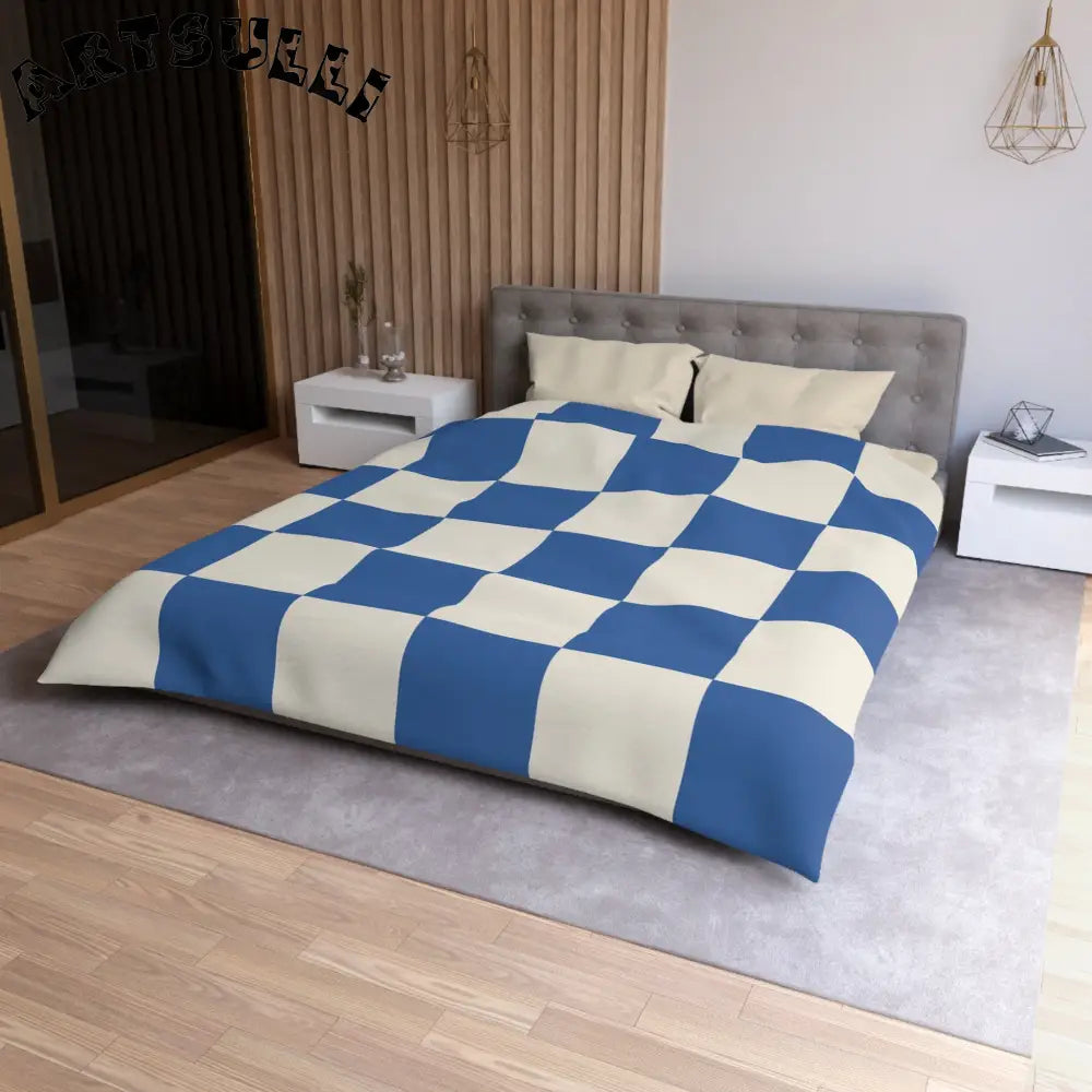 JAKKOUTTHEBXX Checkerboard Blue Microfiber Duvet Cover JAKKOUTTHEBXX