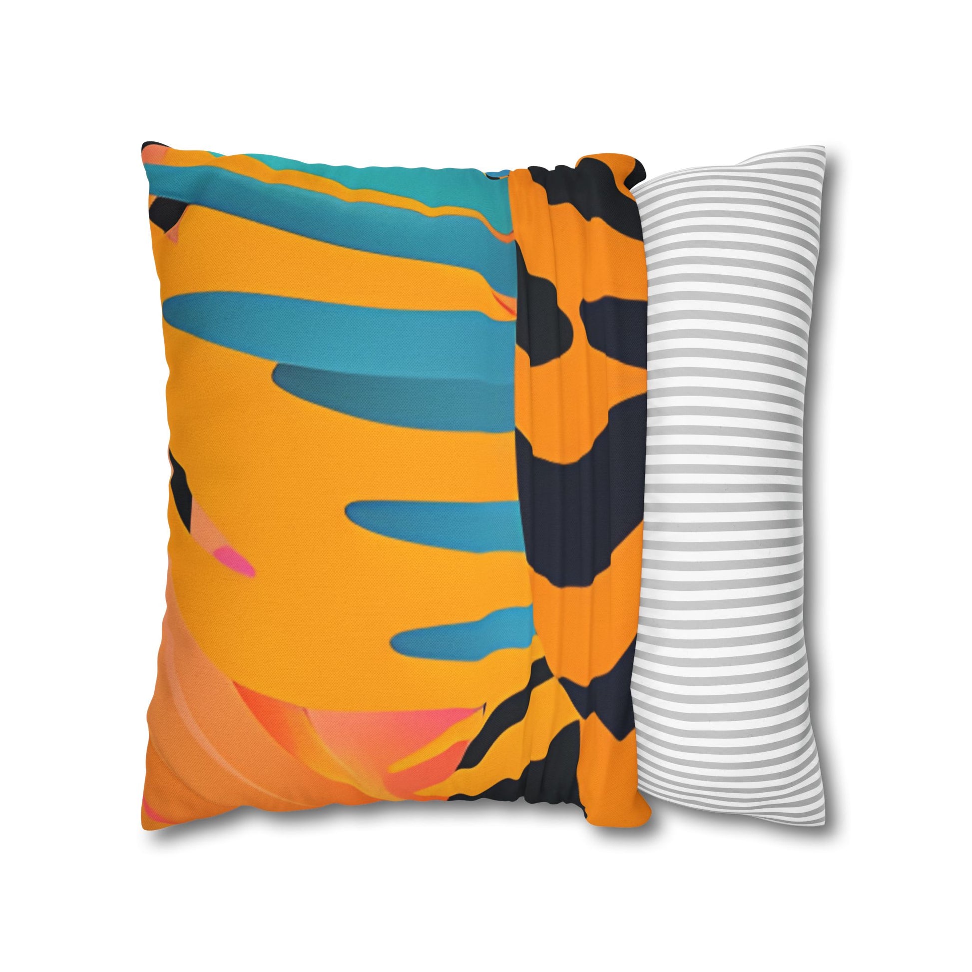 Palm Leaves x Tiger Stripes Orange and Blue Spun Polyester Square Pillowcase, Artsulli - Art is Long, Life is Short, Home Decor, , , , , , , 