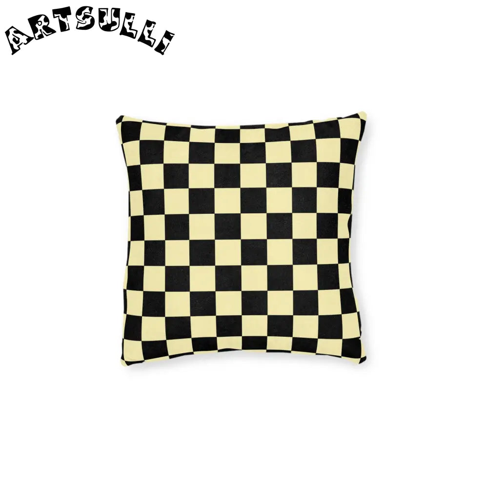 JAKKOUTTHEBXX Checkerboard Black and Yellow Square Pillow